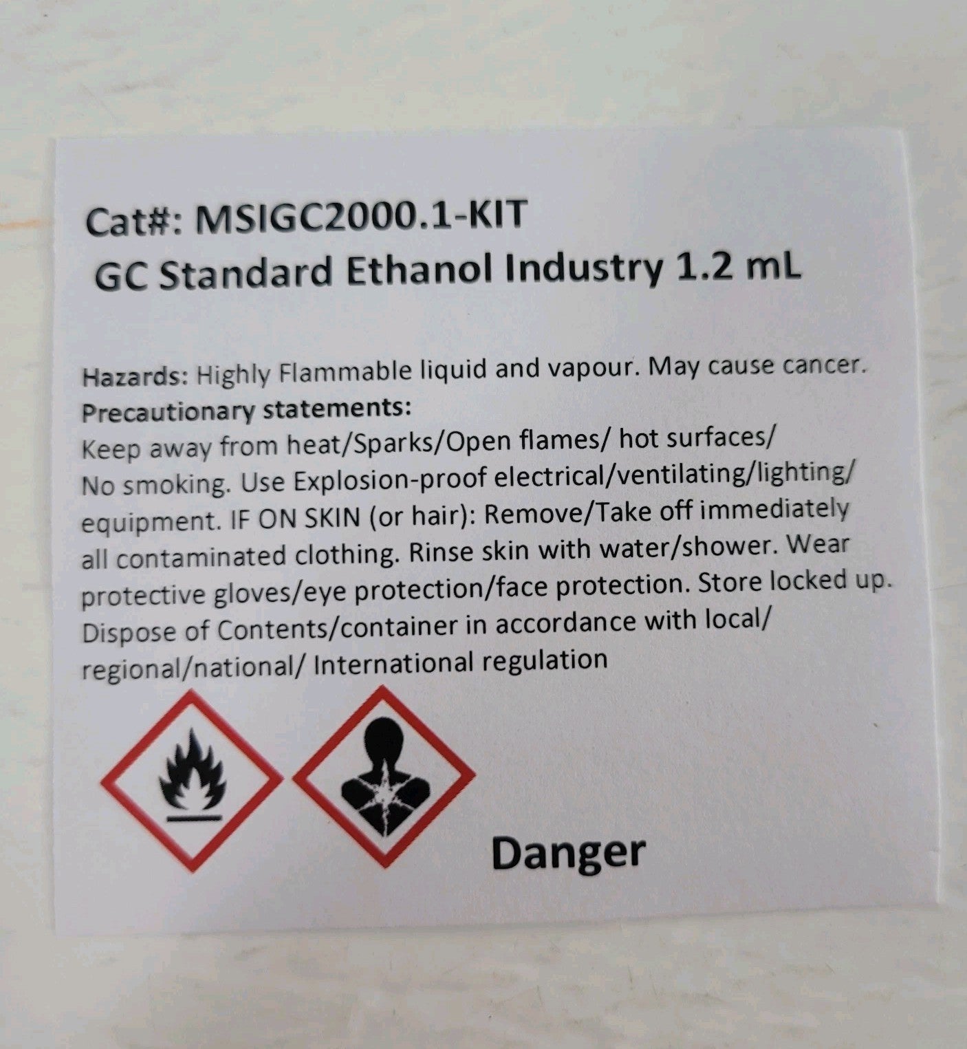 Expired MSI GC Standard Ethanol Industry 1.2 mL 4 Count MSIGC2000. 1-Kit