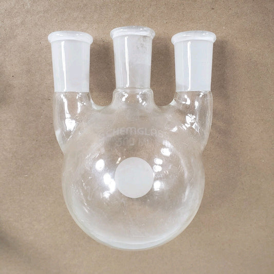 Chemglass CG-1522-05 Heavy Walled 500mL 24/40 3-Neck Round Bottom Boiling Flask
