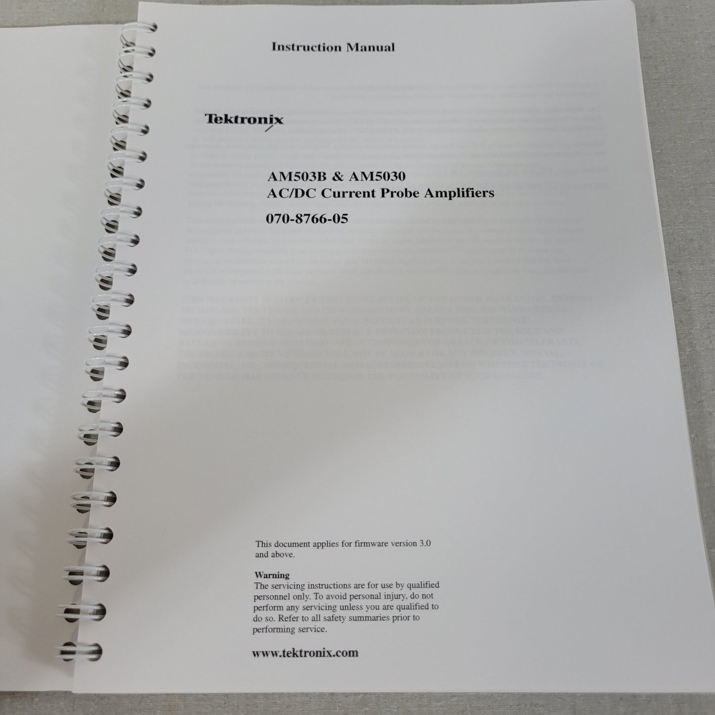 Tektronix 070-8766-05 AM503B AM5030 AC/DC Current Probe Amplifiers Manual OEM