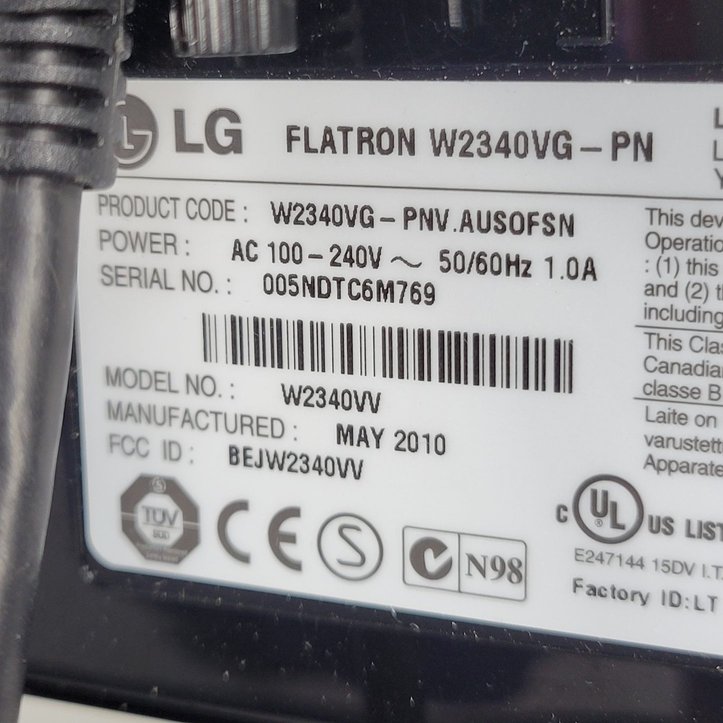 LG W2340VG Flatron Widescreen Monitor, Works with VGA, DVI-D, and HDMI