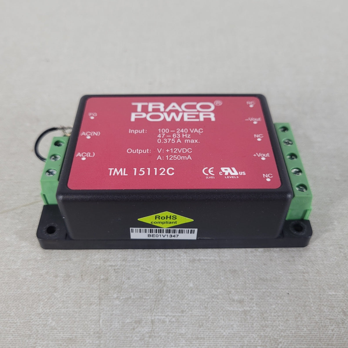 TRACO Power TML15112C 15W 12V 1.25A AC/DC Encapsulated Power Supply