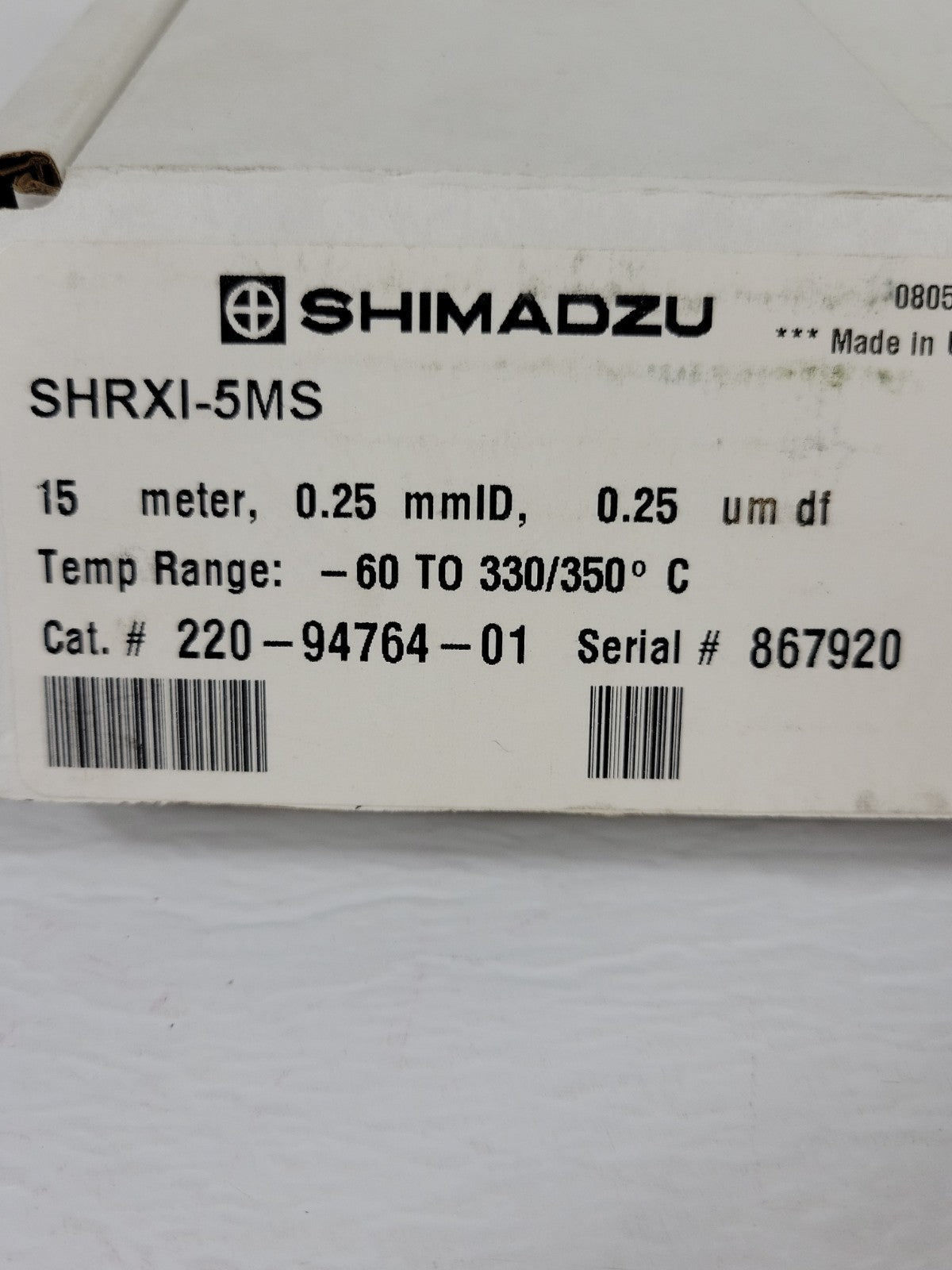 Shimadzu 220-94764-01 Capillary Column SHRXI-5MS Phase w/ 2x Graphite Ferrules