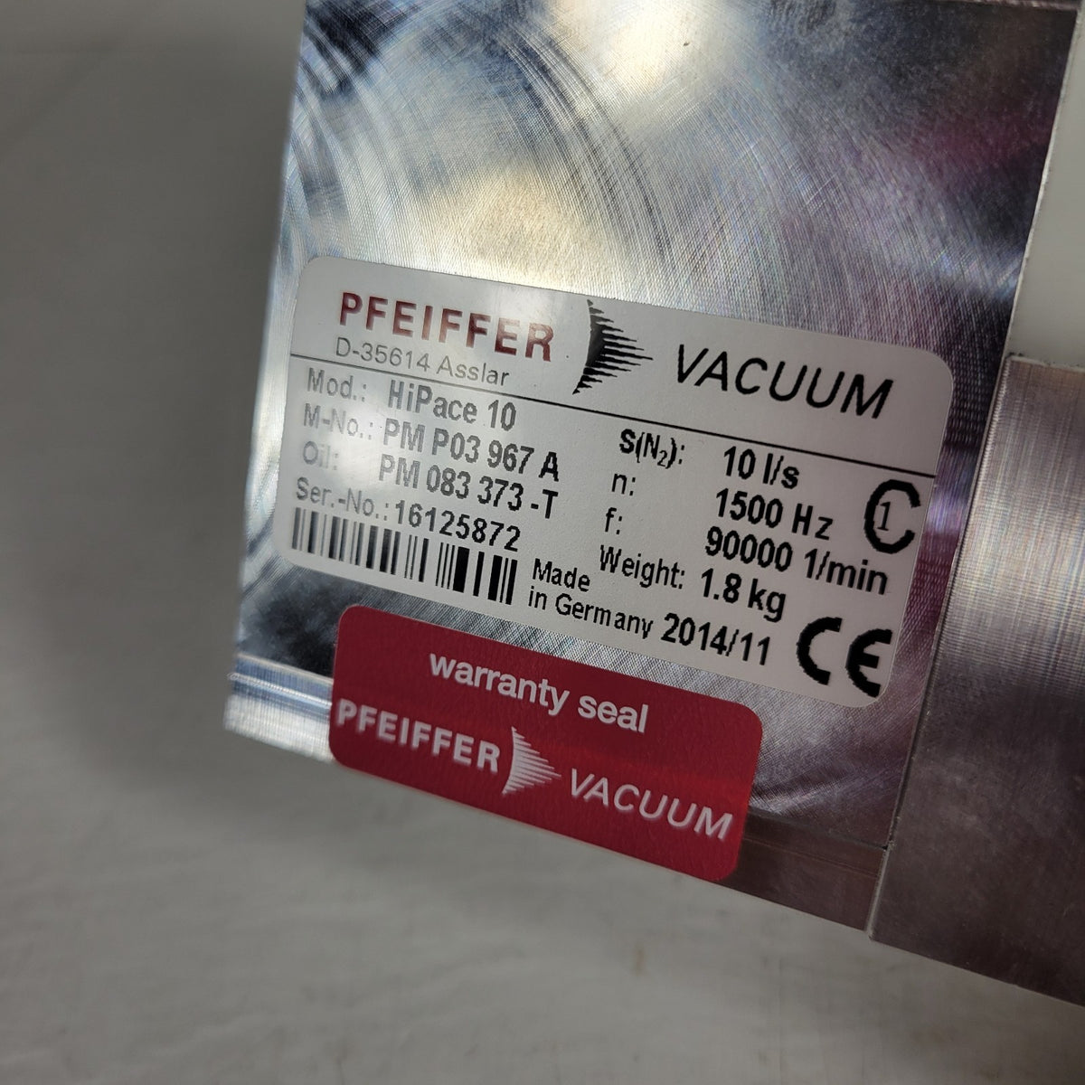TESTED 6E-6 Torr Pfeiffer HiPace 10 PMP03967A Turbomolecular Turbo Pump TC110