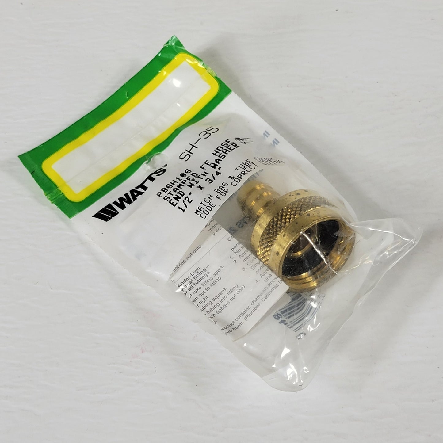 WATTS PBGH106 SH-35 Stamped FF Hose End w/Washer, 1/2" x 3/4", Manual Included