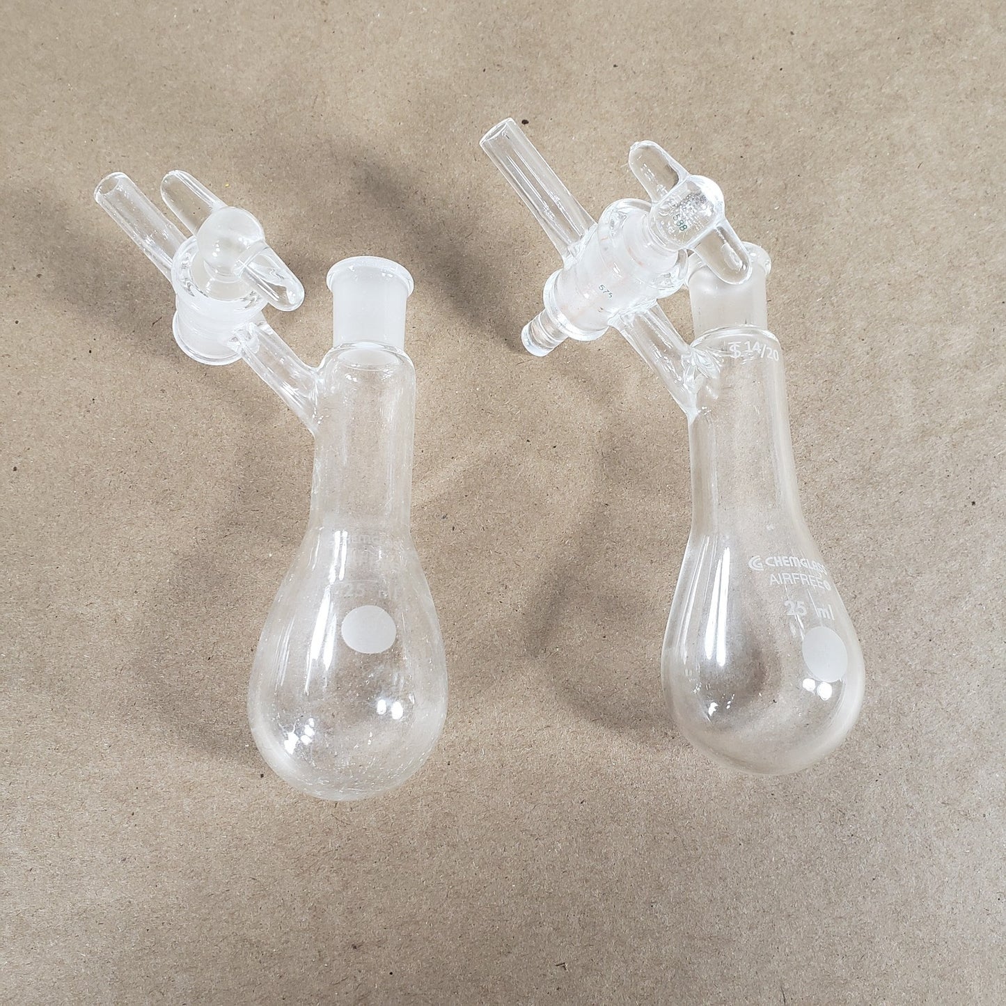 Lot of Chemglass AF-0520-26/25/22 Schlenk Flasks 200mL 25mL 2 w/out Plugs