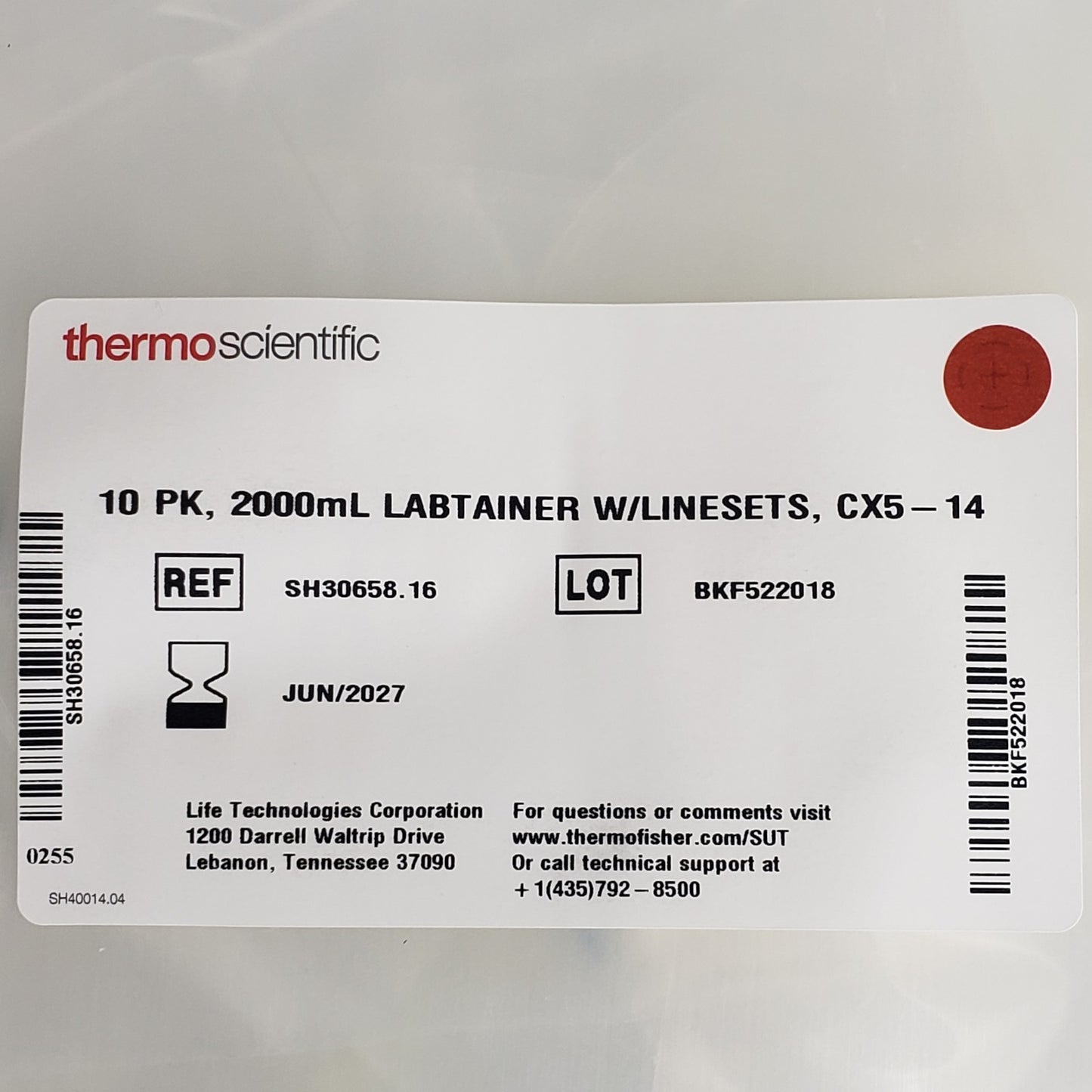 7x Thermo SH30658.16 2L Labtainer BioProcess Containers w/ Linesets