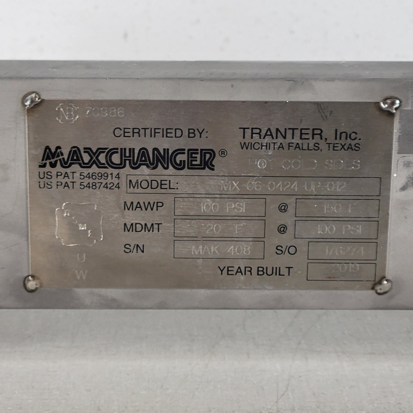 Tranter Maxchanger MX-06-0424-UP-012 Welded Plate Heat Exchanger 100PSI Used