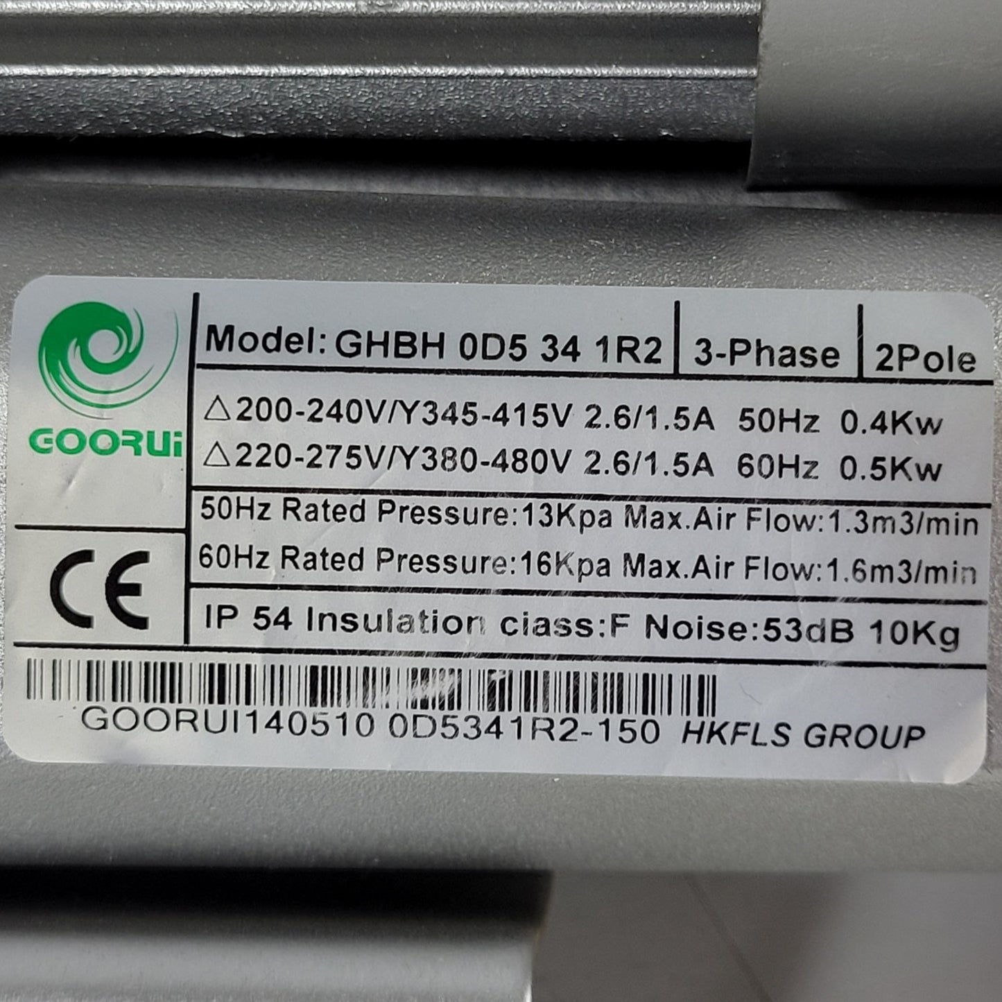 GOORUI GHBH 0D5 34 1R2 Regenerative Blower 0.67HP 3-Phase 220-480V 57 CFM