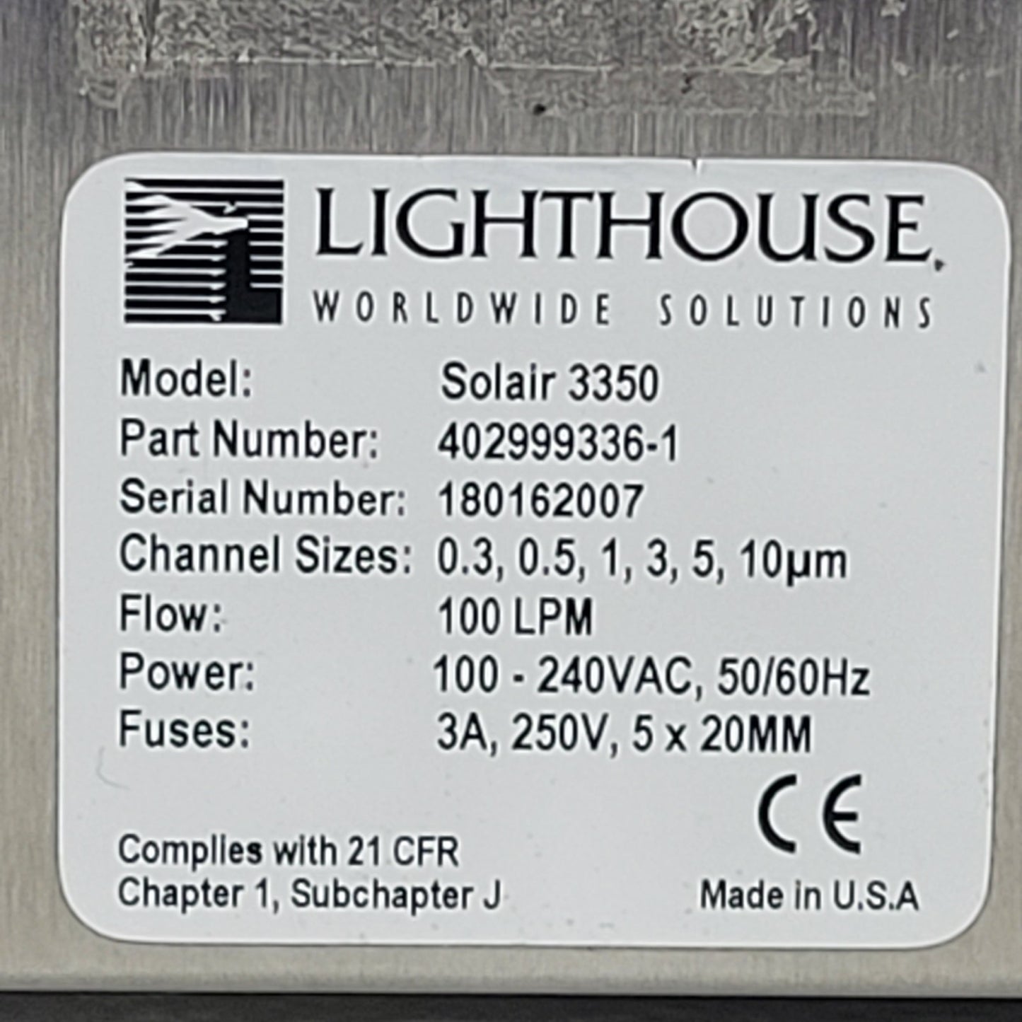 TESTED Lighthouse SOLAIR 3350 Particle Counter Analyzer 100 LPM 0.3um Cleanroom