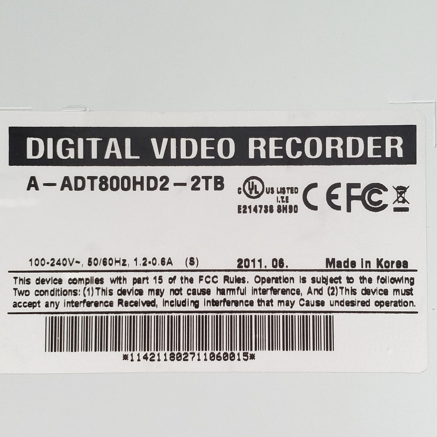 FOR PARTS ONLY/NOT WORKING ADT A-ADT800HD2 8-Channel Video Recorder