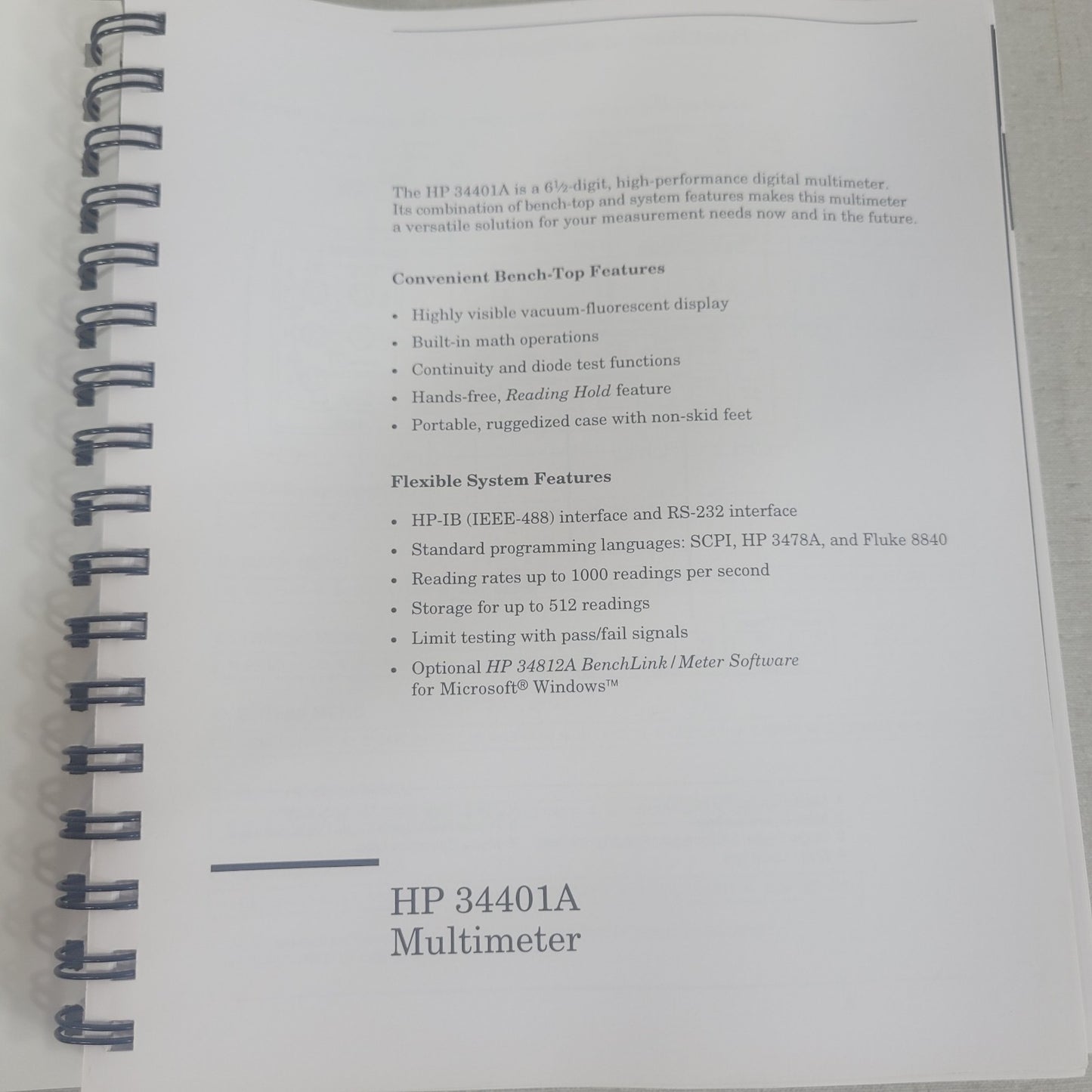 HP 34401A 6.5-Digit Digital Multimeter User Guide 34401-90004 Edition 4