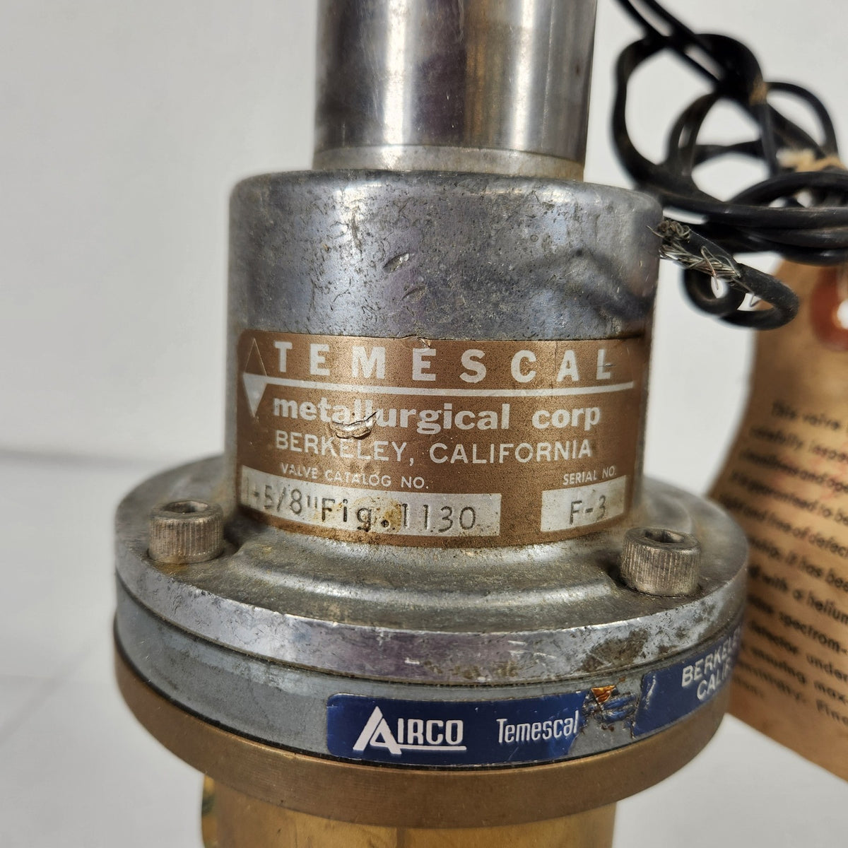 Airco Temescal 1130 1-5/8" Solder Vacuum Valve Pneumatic Skinner Solenoid