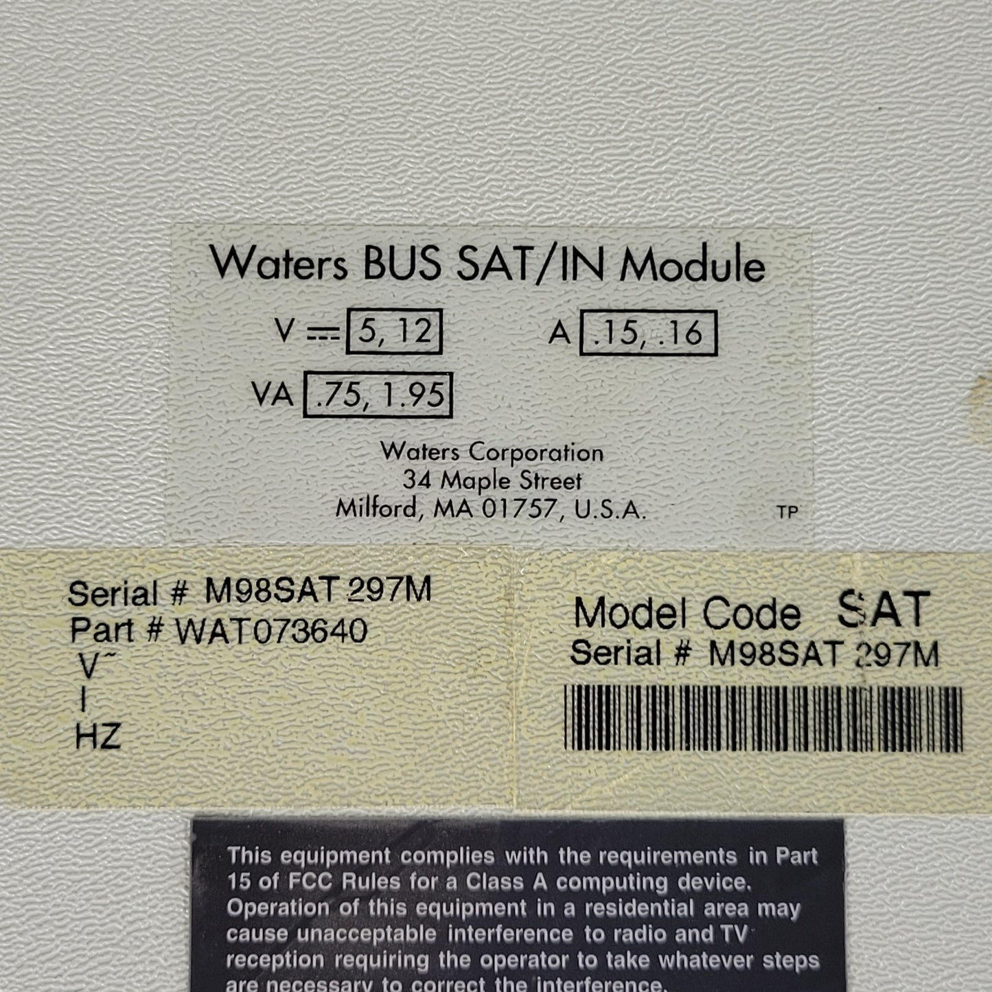 WATERS WAT073640 BUS SAT/IN Module & PSU, Bus & Net LAC/E, 9-Pin, Dual-Channel