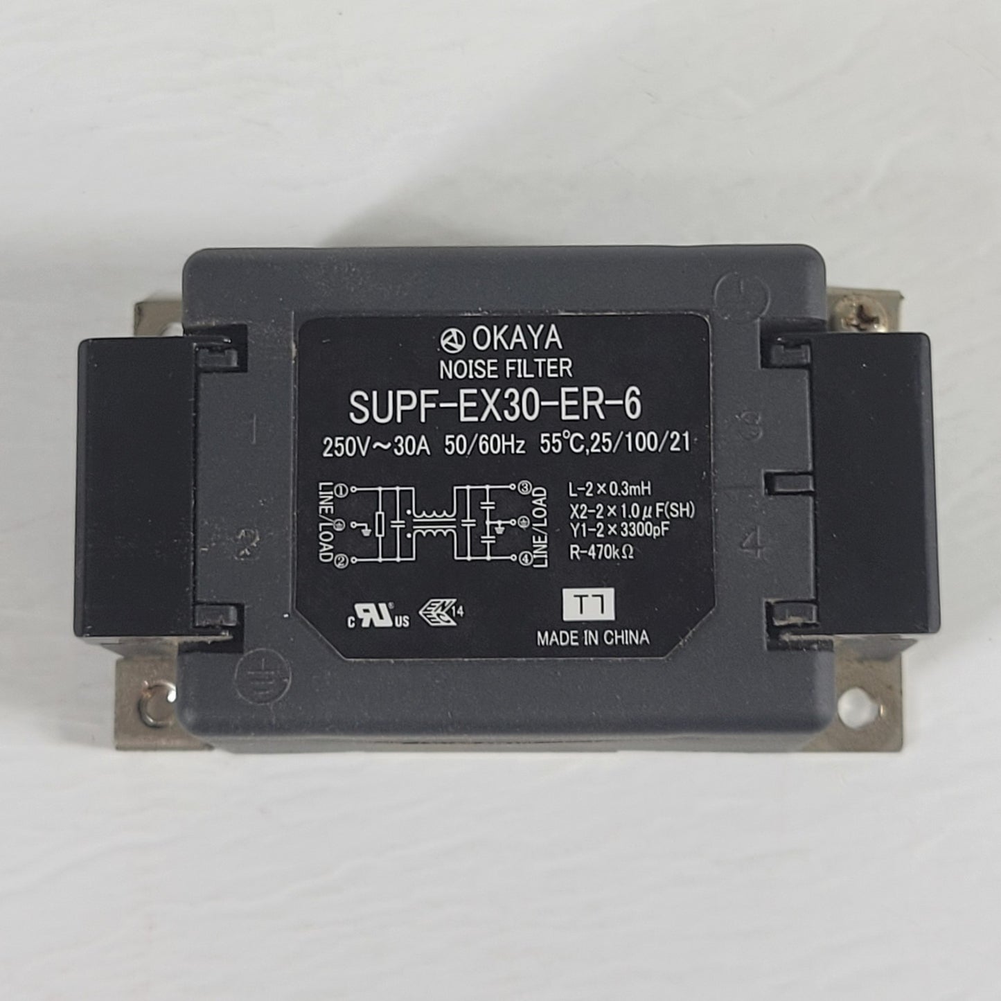 Okaya Electric SUPF-EX30-ER-6 AC Power Line Noise Filter 30A 250V 50/60Hz