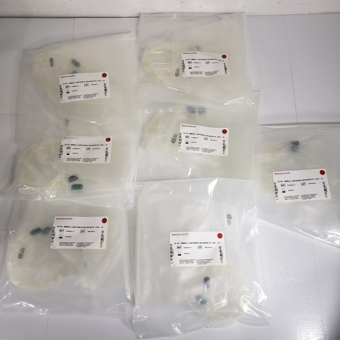 7x Thermo SH30658.16 2L Labtainer BioProcess Containers w/ Linesets