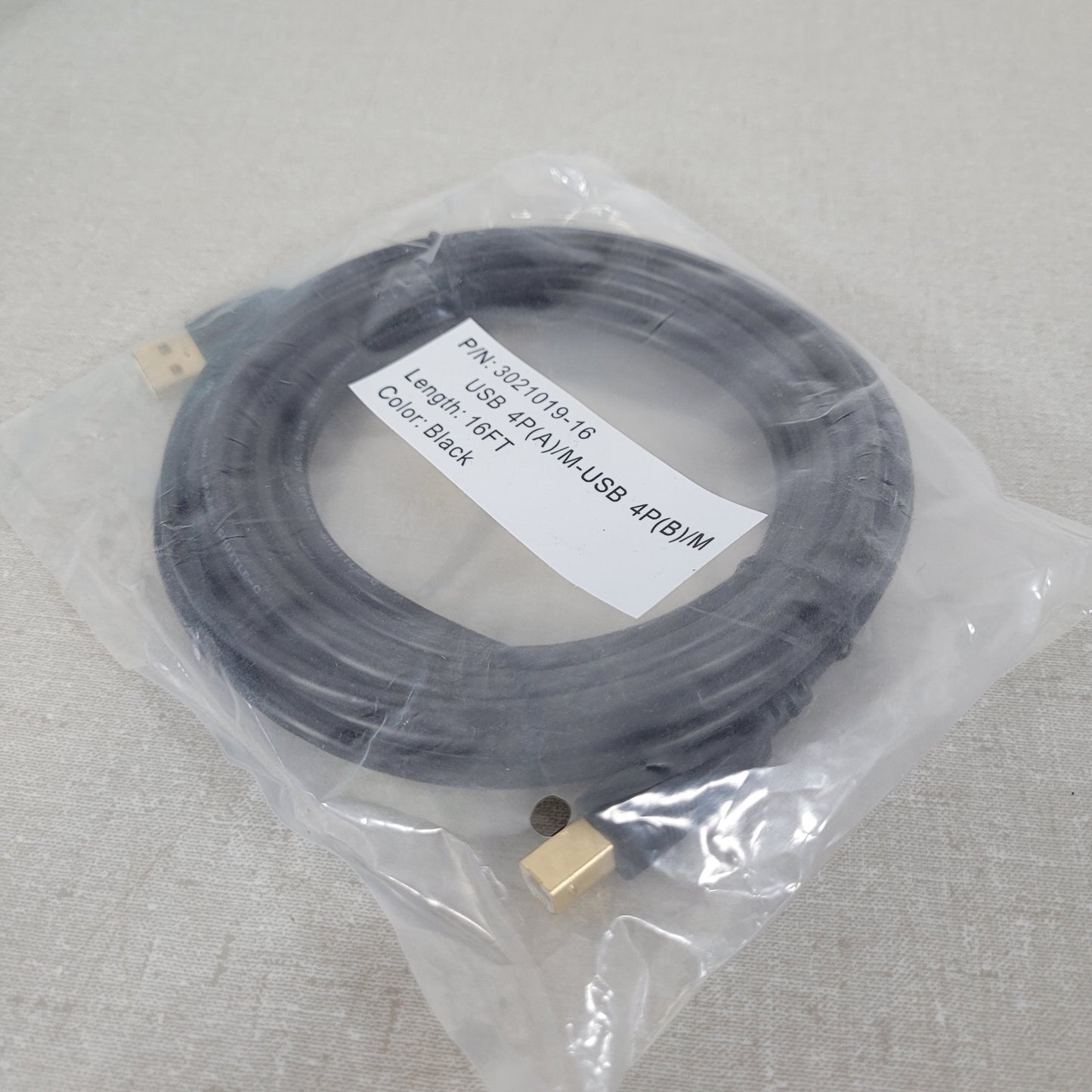 Qualtek 3021019-16 USB A Male to B Male Cable 16FT Black