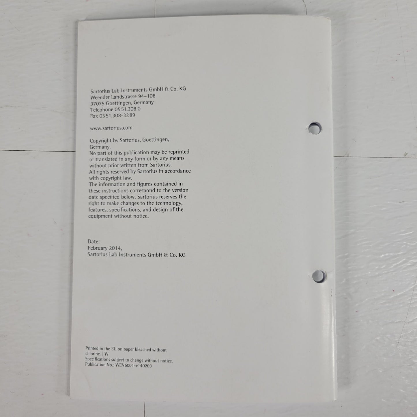 Sartorius Entris 98648-019-79 Laboratory Balance Operating Manual OEM