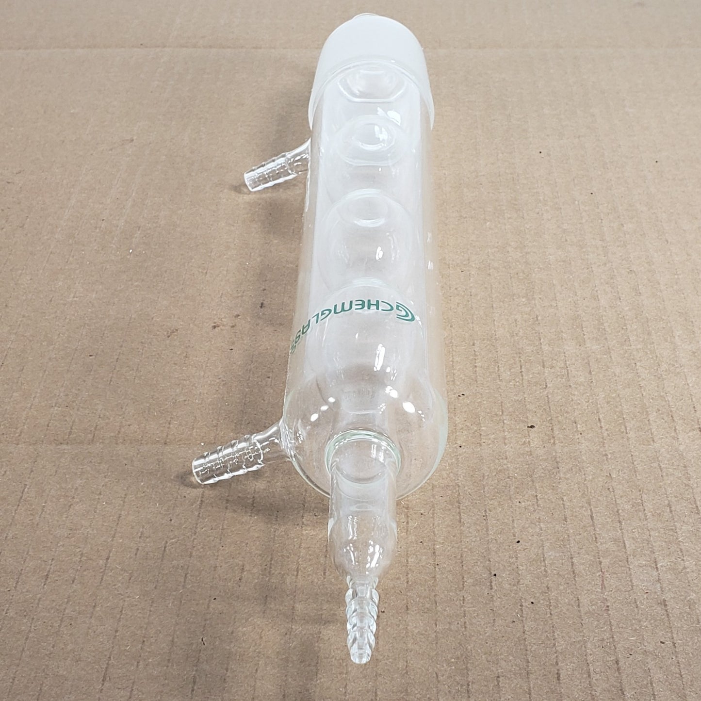 Chemglass CG-1368 Style Allihn Reflux Condenser 55/50 Bottom 1/4" Barb Hose Top