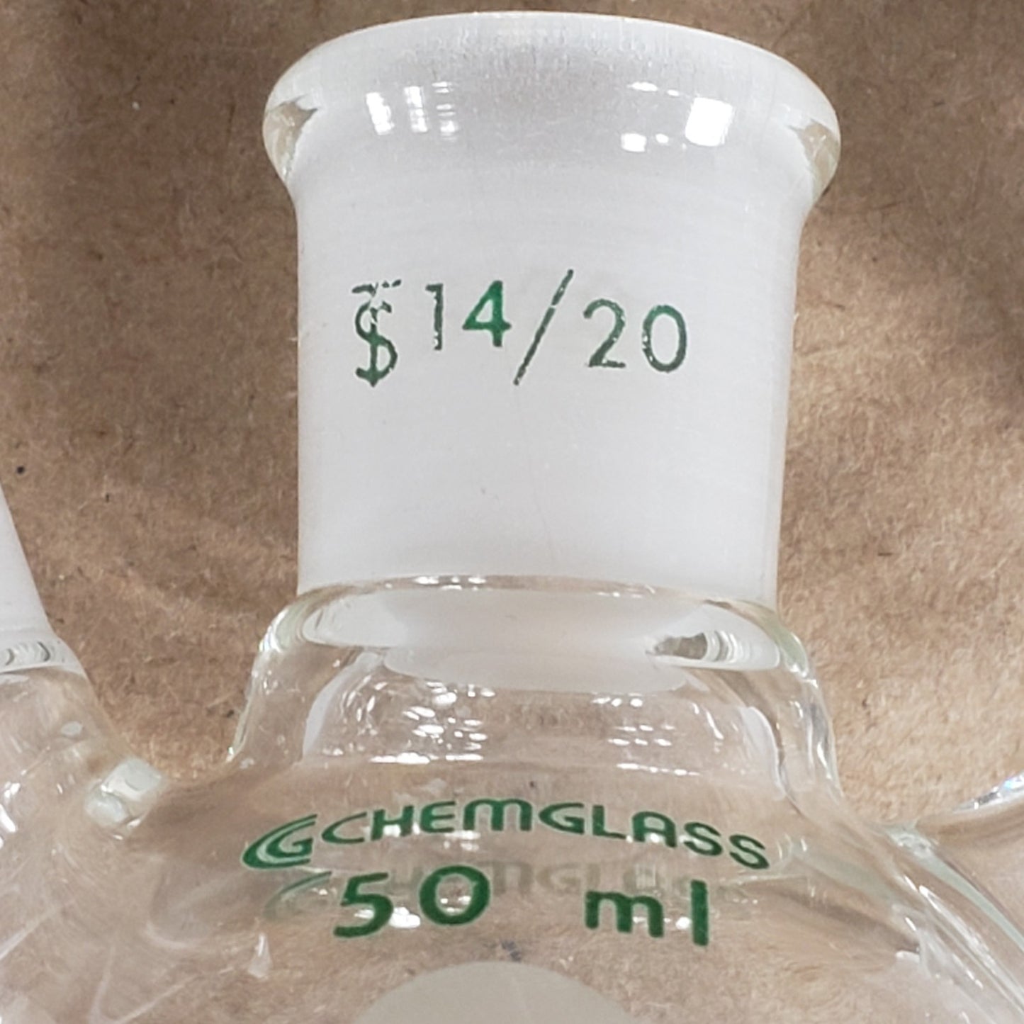 Set of 2 Chemglass AF-0530-03/01 250/50mL CN & SN 14/20 Round Bottom Flask
