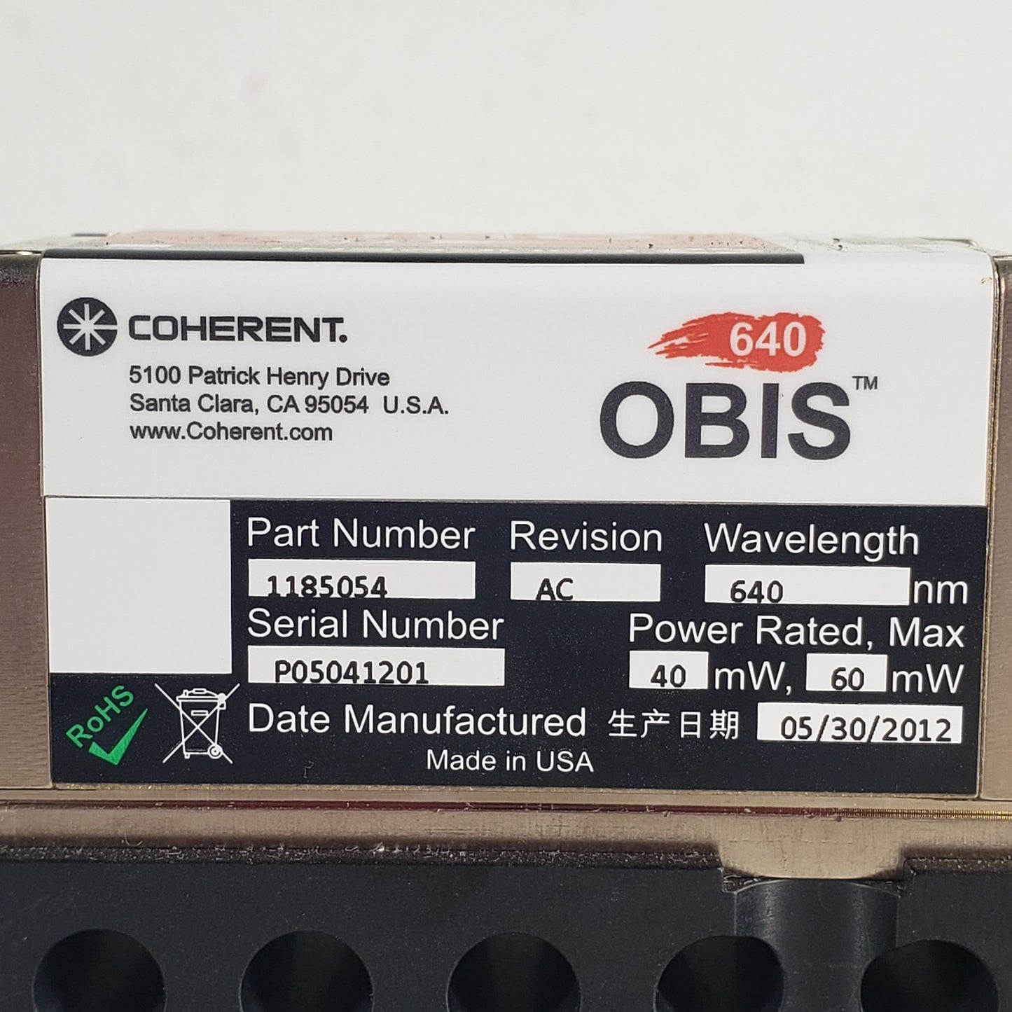TESTED Coherent OBIS LX 640nm 40mW Laser 1185054 PSU USB I/O 38mW