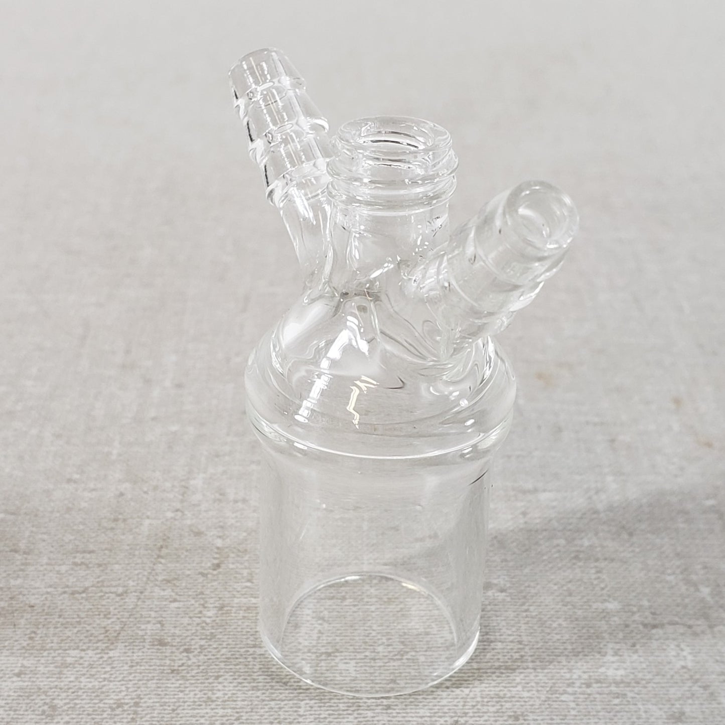 Glass Vacuum Adapter 1/2" Top Thread 1" OD Bottom Tube 108° 3/8" Inlet Hose Tube