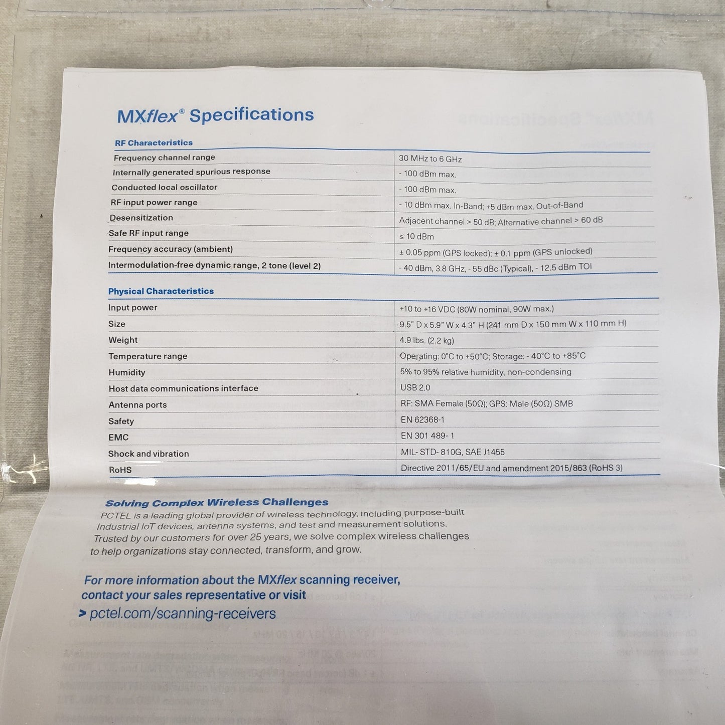 PCTEL 07904S-U SeeGull MXflex Scanning Receiver 30MHz-6GHz w/ PC READ