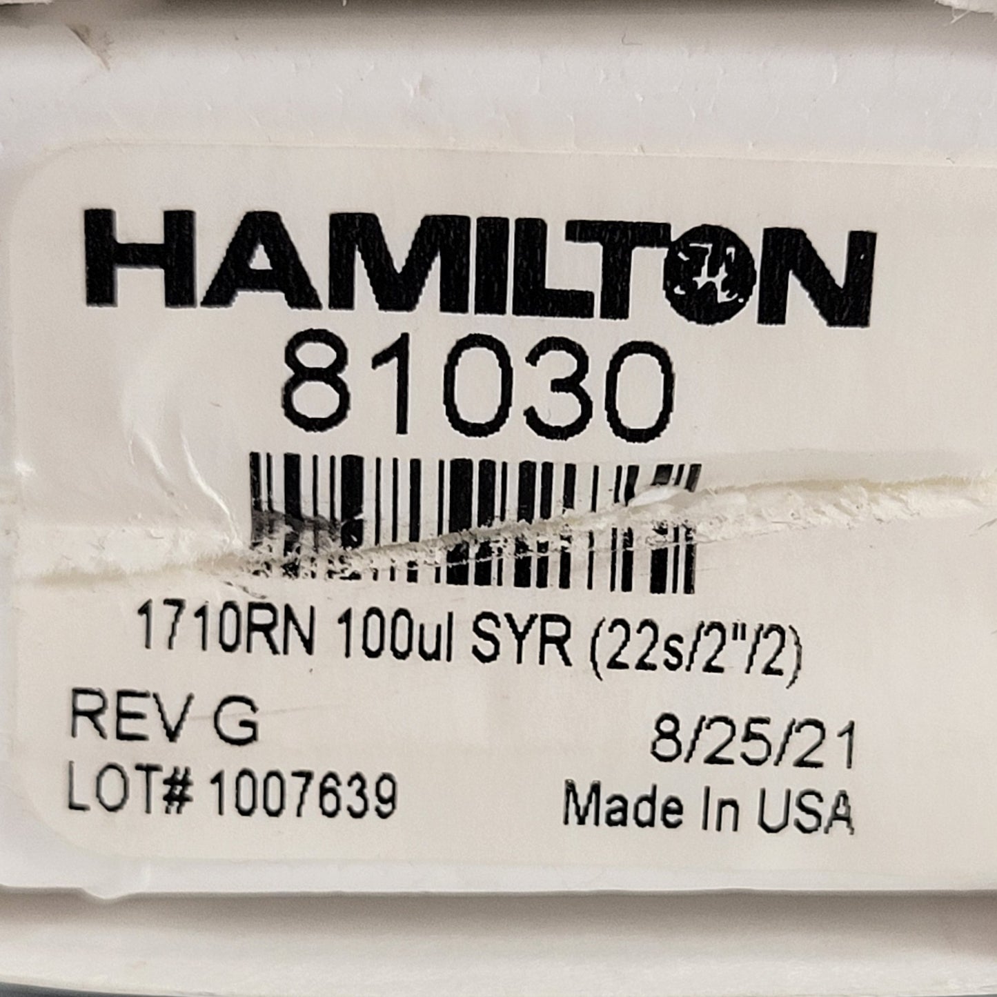 HAMILTON 81030 100μl/0.1ml Srng Gastight #1710 and Wires for Cleaning