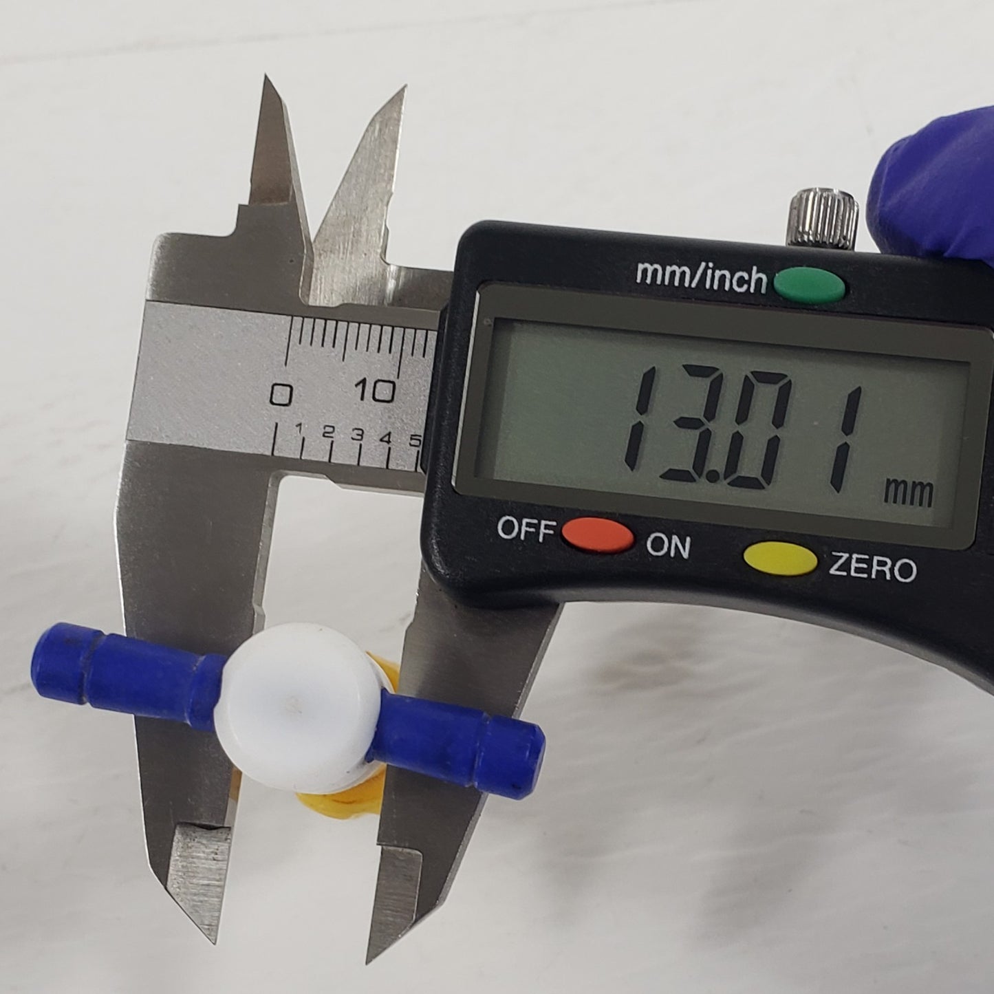 Two PTFE 13/24mm 2mm Bore Tapered Stopcocks, Blue w/Yellow Screw-In Nuts