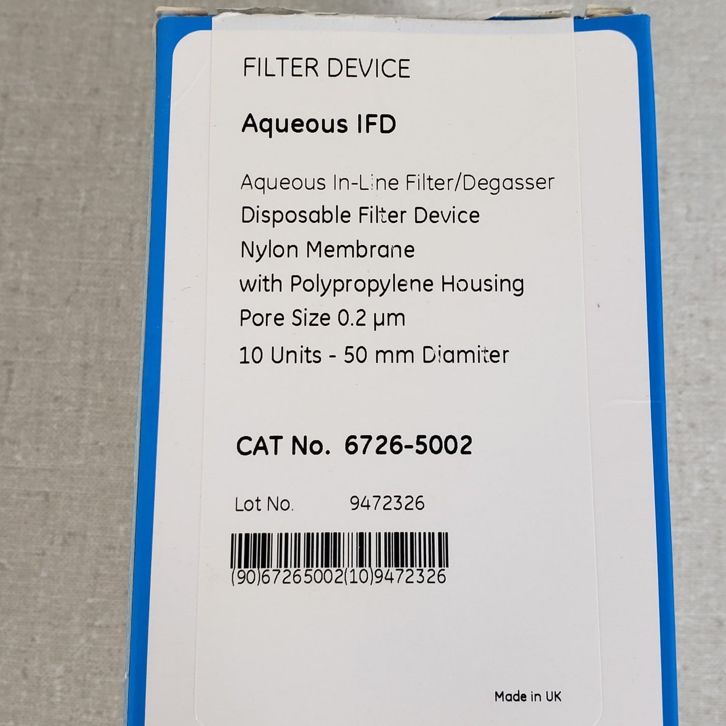 Whatman 6726-5002 50mm Dia 0.2um Pore Disposable Aqueous In-Line Filters 10/pk