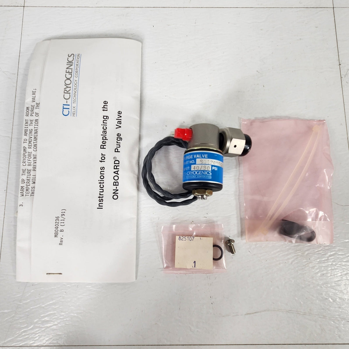 CTI Cryogenics 8112095G001 On-Board Cryopump Purge Valve Kit 40-80 PSI