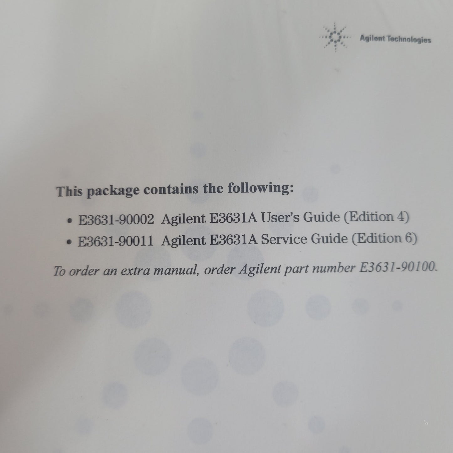 HP Agilent E3631A Triple Output DC Power Supply User Service Manual E3631-90100