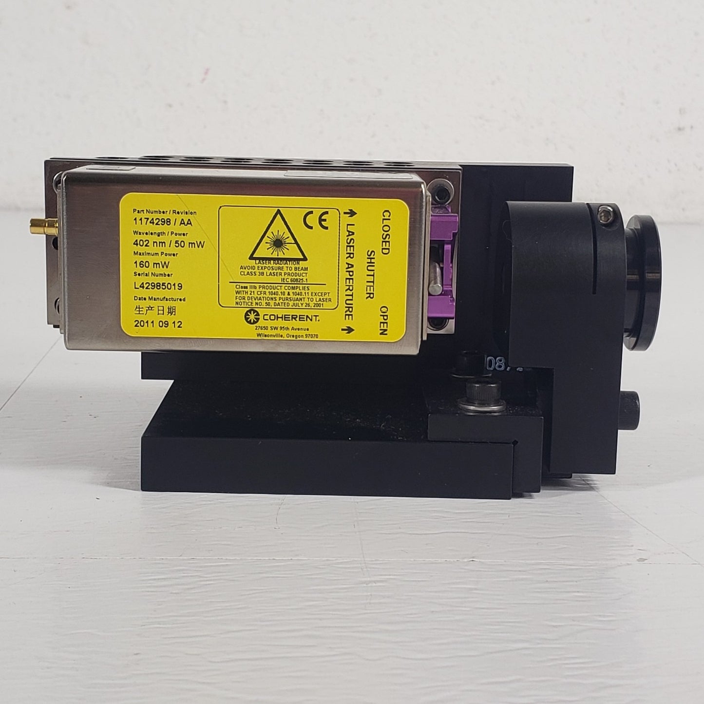 TESTED Coherent CUBE 1174298 405nm 50mW Violet Diode Laser 80mW Output