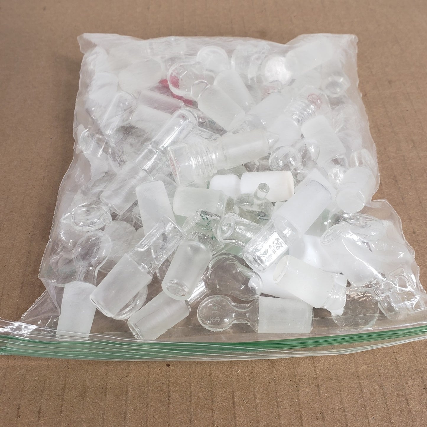 Lot Of Assorted Glass & Plastic Glassware Stoppers/Caps Variety Of Sizes
