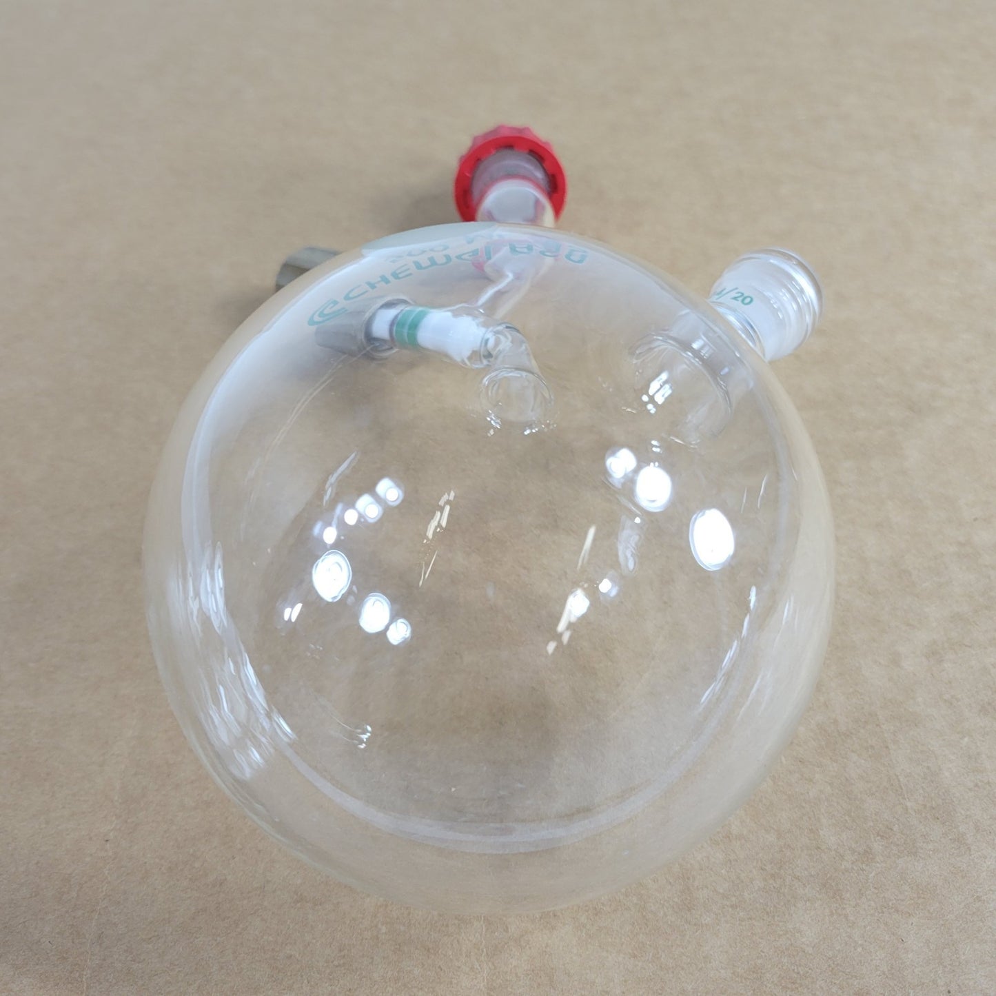 Chemglass 500mL Airfree Schlenk Storage Flask 14/20 Sidearm 0-8mm Chem-Cap Valve