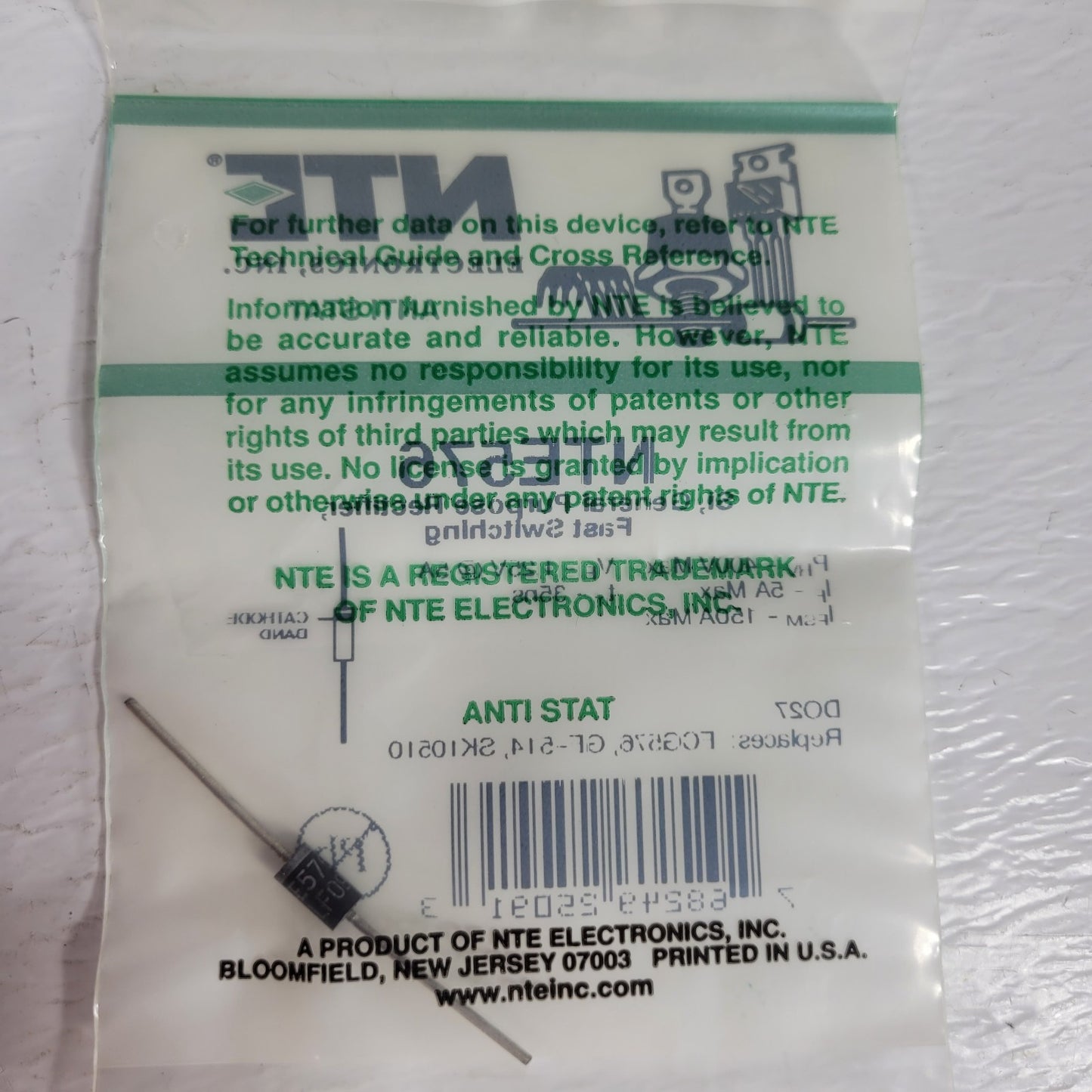 6x NTE NTE576 Silicon Fast Recovery Rectifier Diode 400V 5A DO-27
