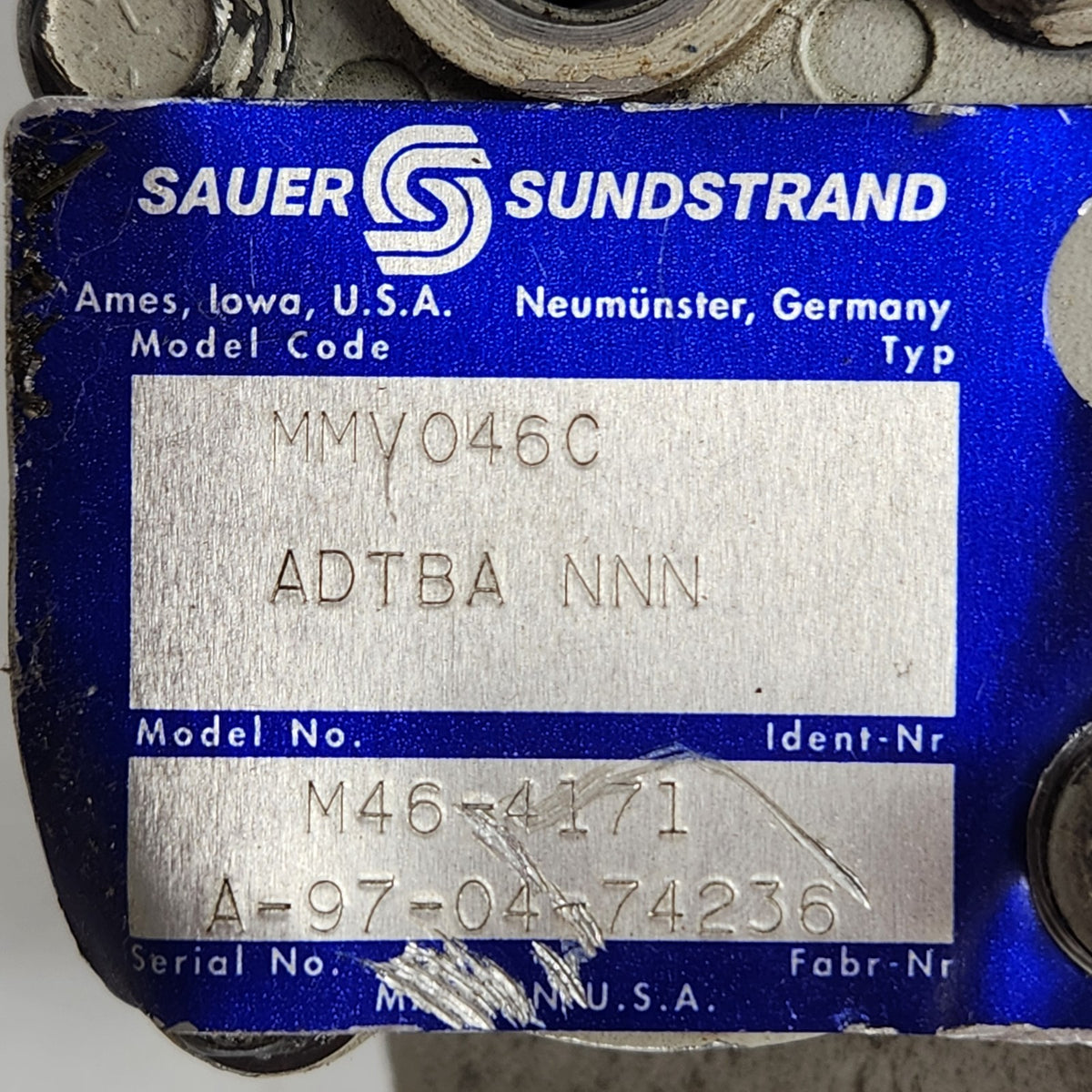 Sauer Sundstrand MMV046C M46 46cc Variable Hydraulic Piston Motor Untested