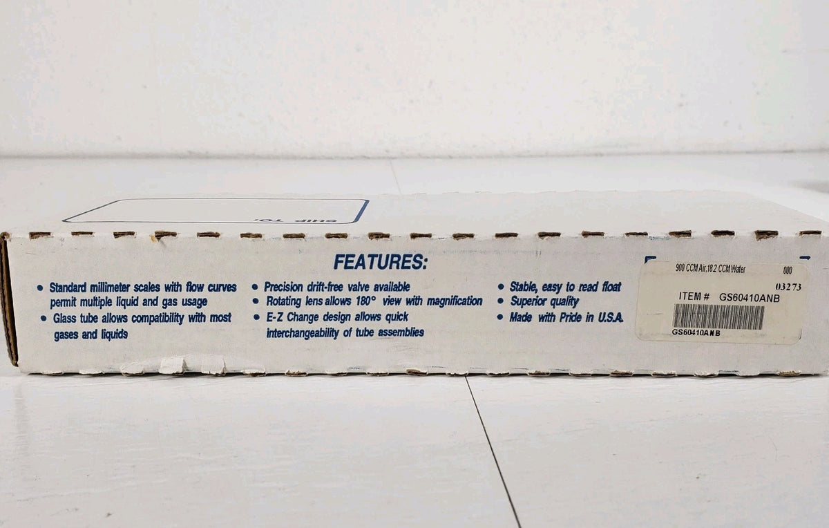 Key Instruments GS60710 65mm Glass Tube Flowmeter 6000 CCM Air Panel Mount