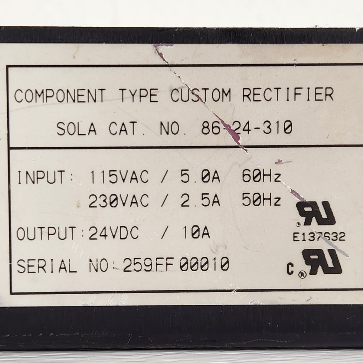 Emerson Sola 86-24-310 Industrial DC Power Supply Rectifier 24V 10A 240W
