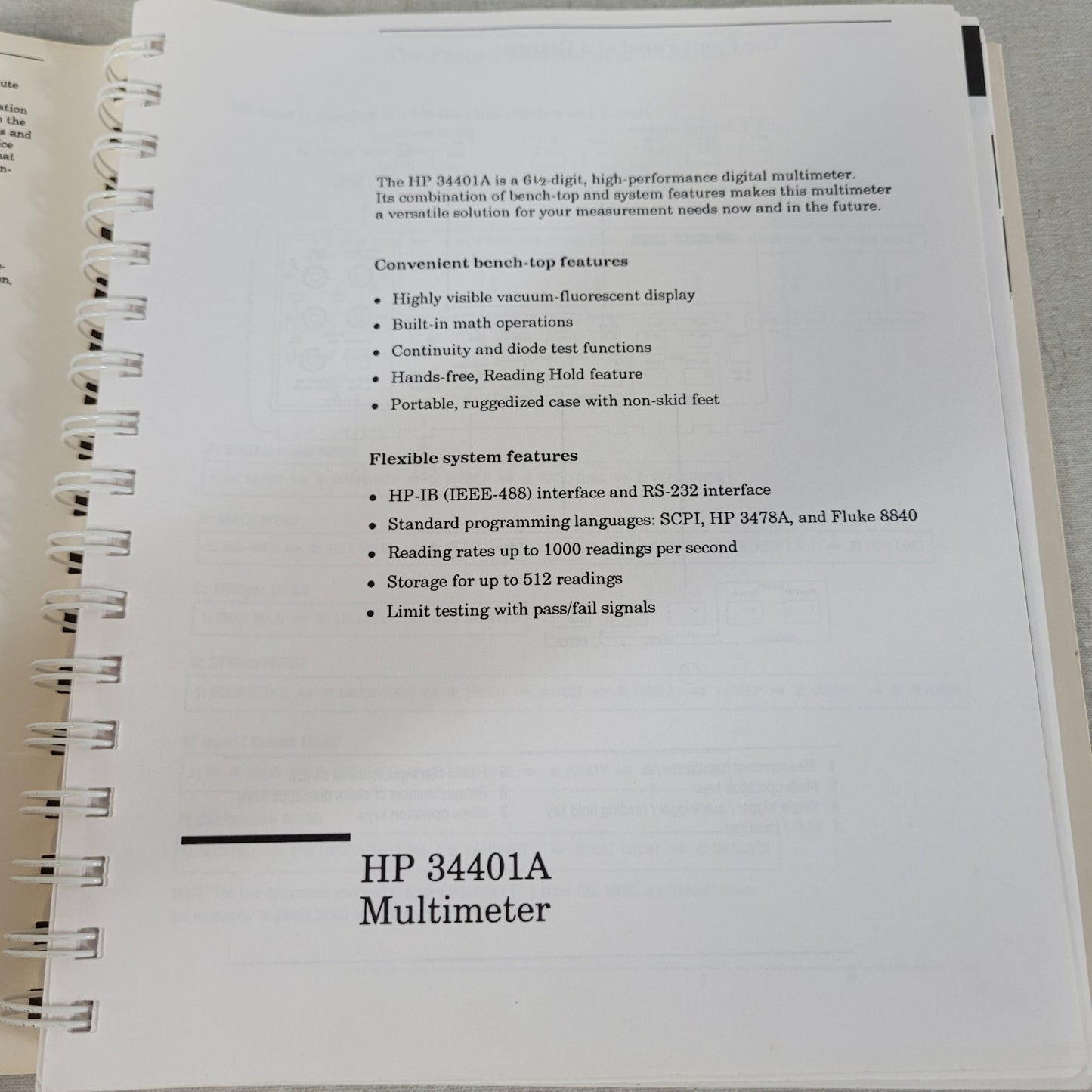 HP Hewlett Packard 34401A Digital Multimeter DMM User's Guide Manual 34401-90004