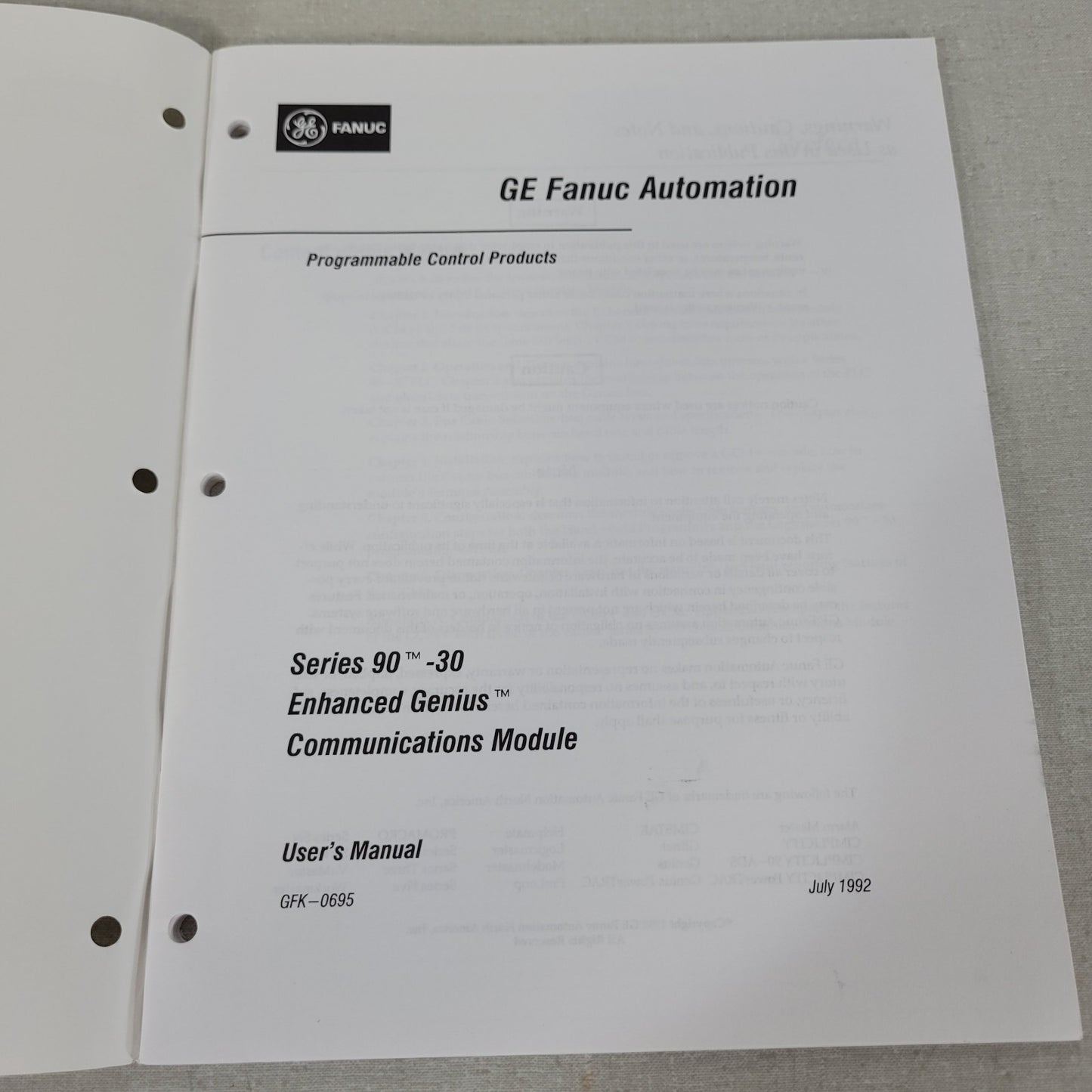 GE Fanuc GFK-0695 Series 90-30 Enhanced Genius Communications Module User Manual