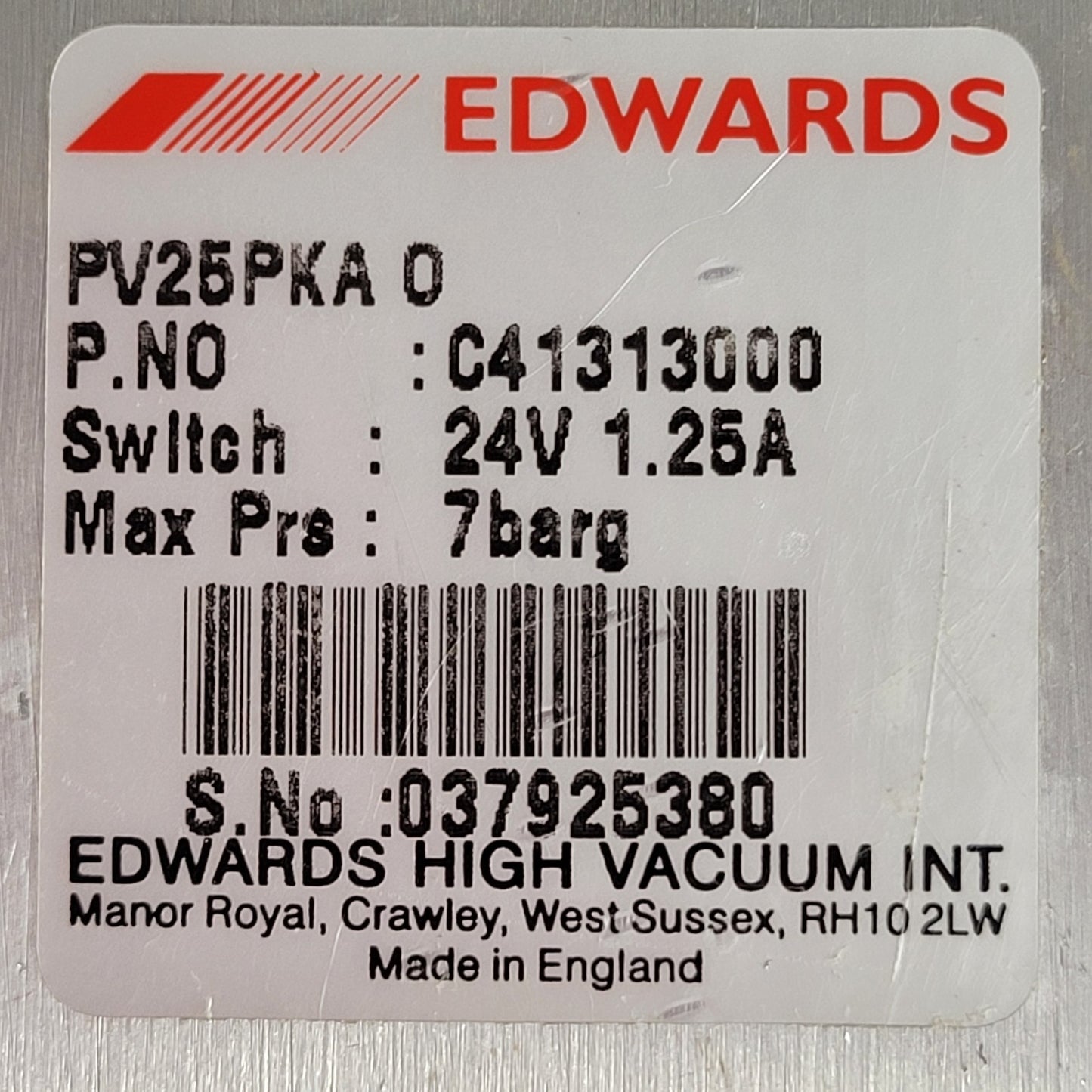 EDWARDS C41313000 PV25PKA-0 Right Angle Valve High Vacuum Switch KF25