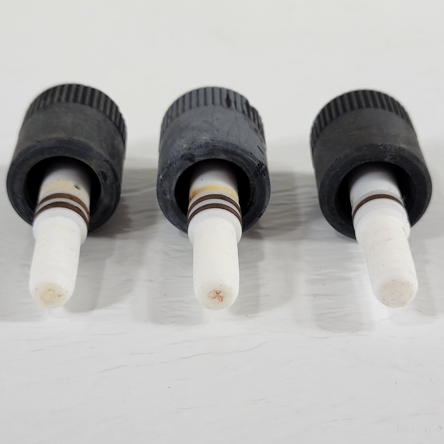 Three CHEMGLASS PTFE 0-8mm High Vacuum Valve Plug-Only for Vacuum Systems, Brown