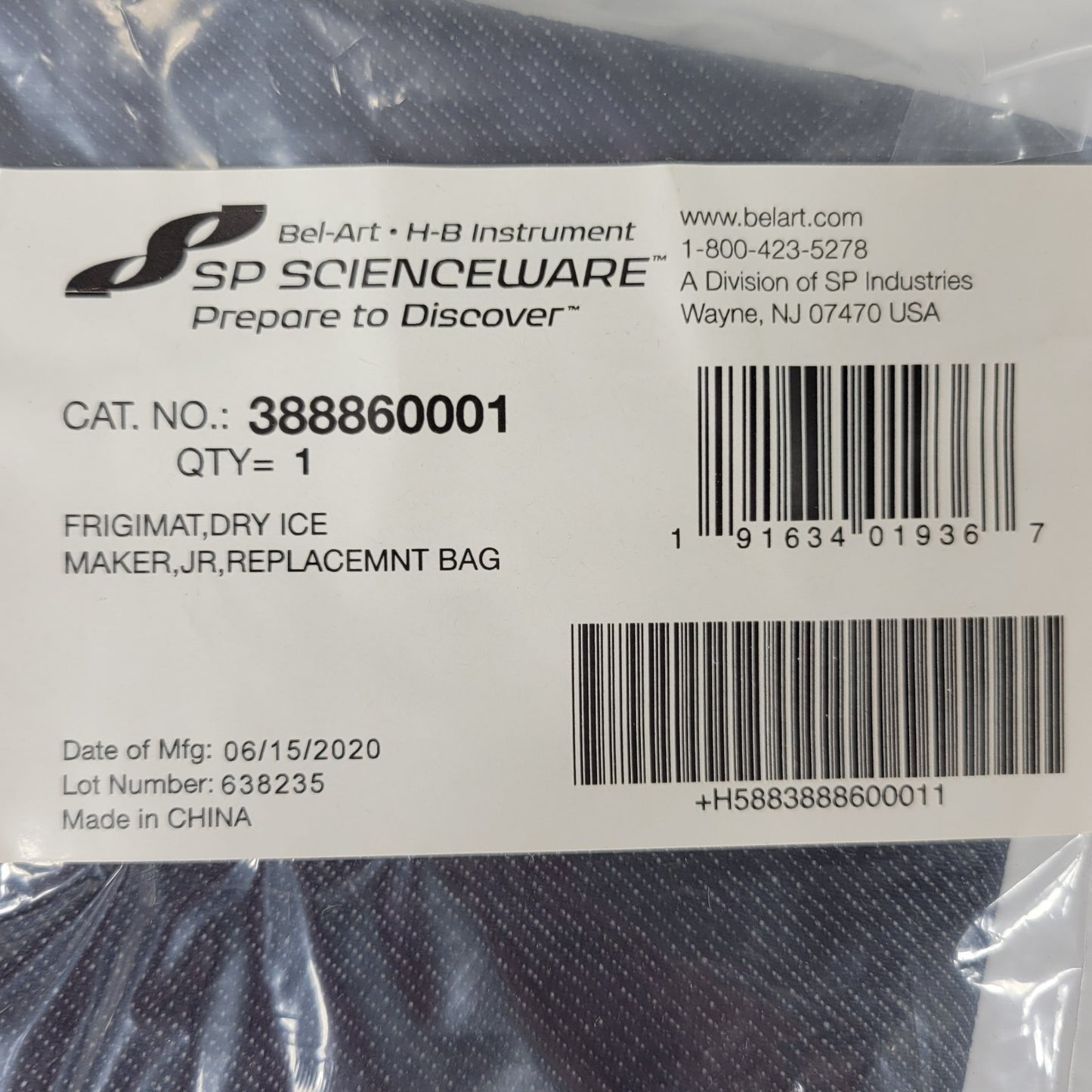 Bel-Art 388860001 Blue Replacement Bag For Frigimat Junior Dry Ice Maker