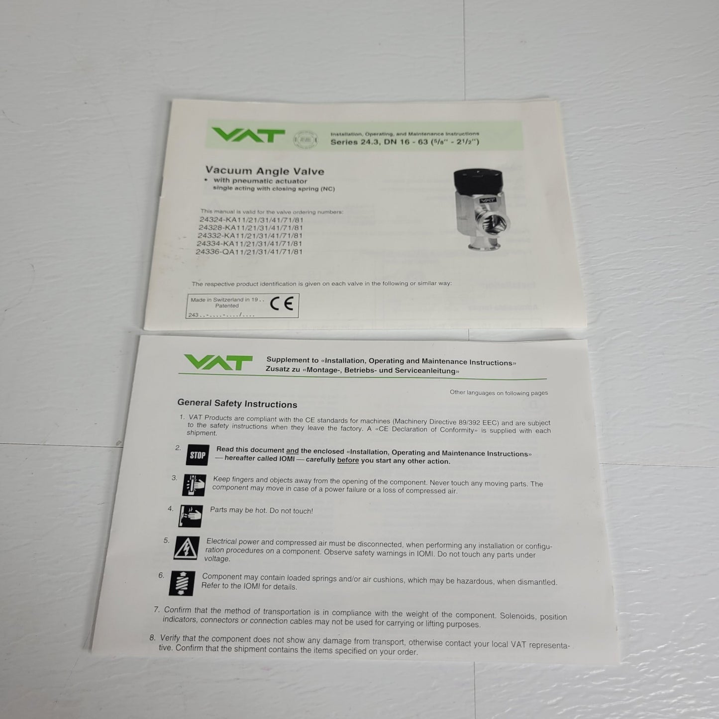 VAT 24328-KA41-1003/2 Pneumatic Vacuum Right Angle Valve 24VDC NW25 KF25 90deg