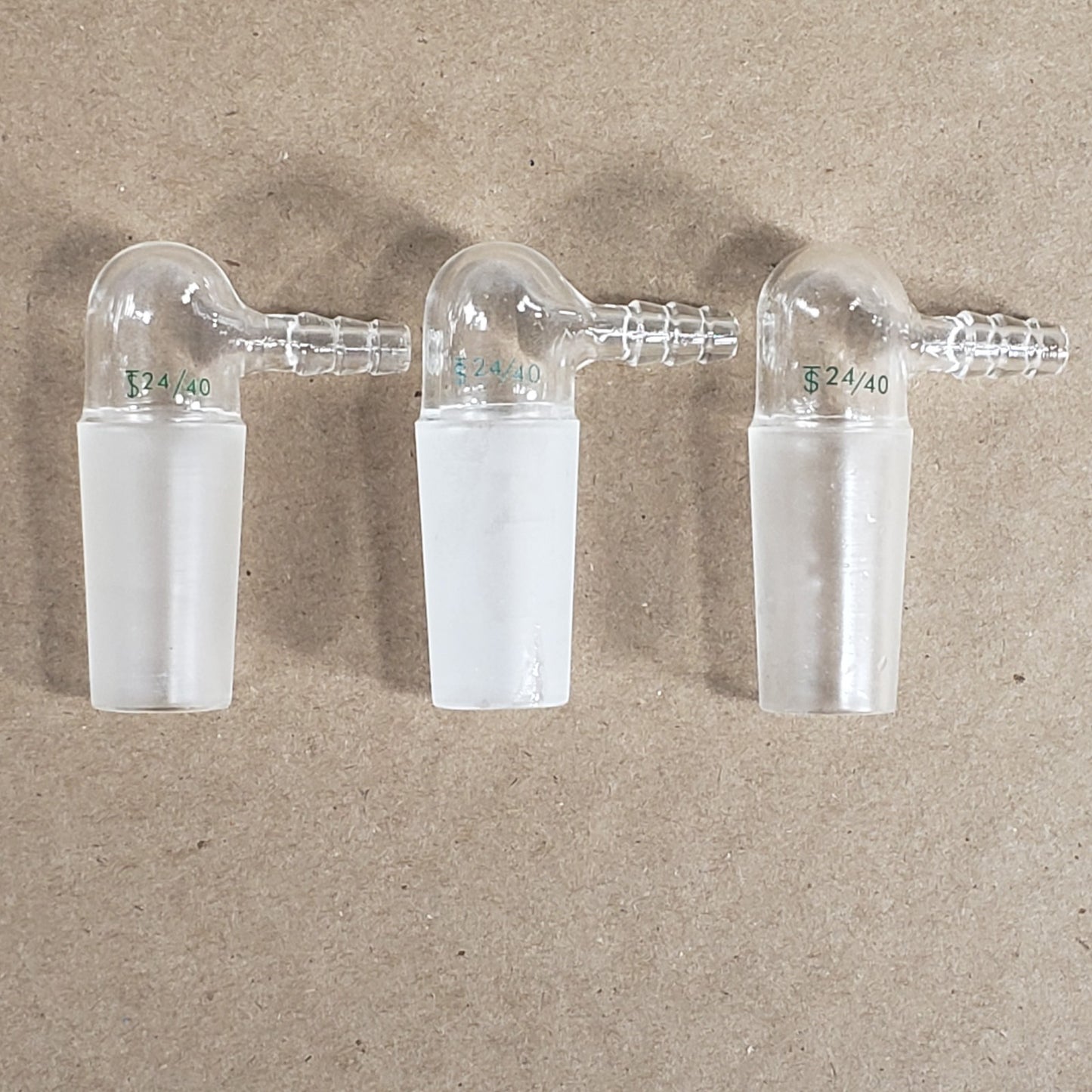 Lot of 3 Chemglass CG-1014-01 Glass Inlet Adapter for 24/40 Inner Joint 90°