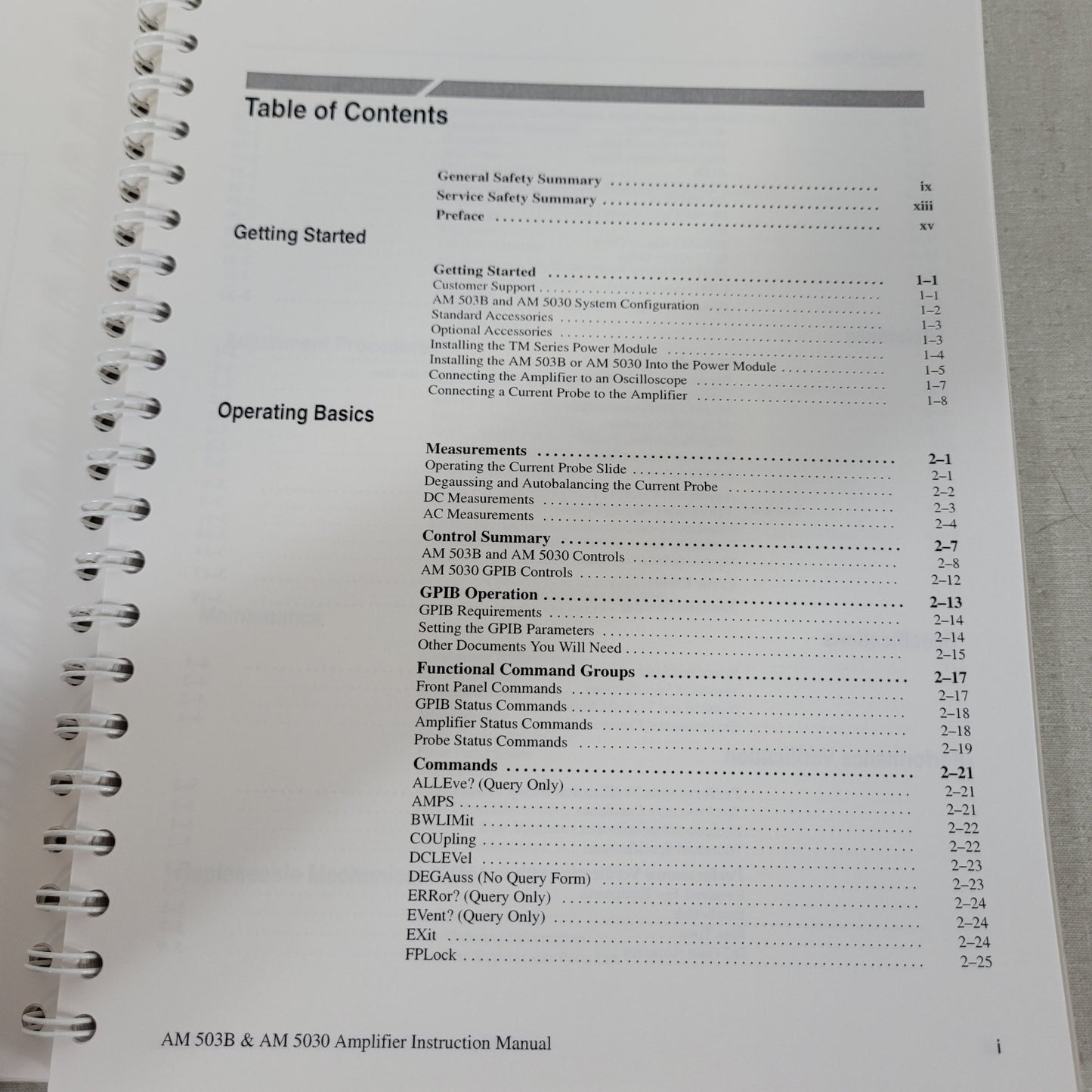 Tektronix 070-8766-05 AM503B AM5030 AC/DC Current Probe Amplifiers Manual OEM