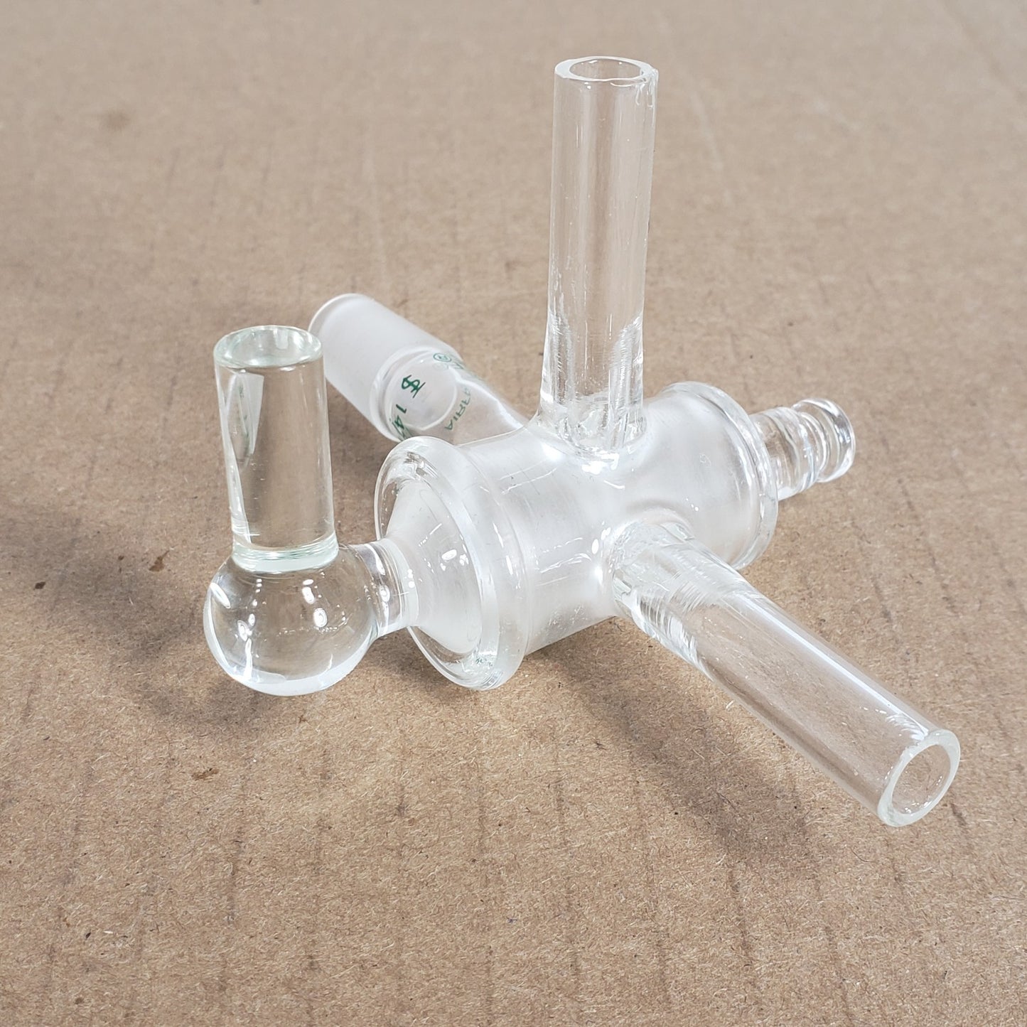 Chemglass AF-0509-10 3-Way Airfree Flushing Adapter 14/20 Joint 10mm Inlet Tube