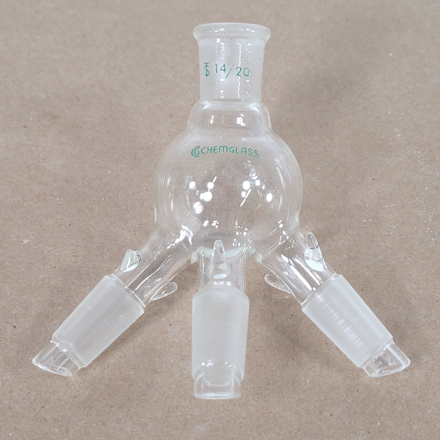 Chemglass CG-1276-10 3-Way Distilling Receiver Adapter 14/20 CN/SN Joints 15mL