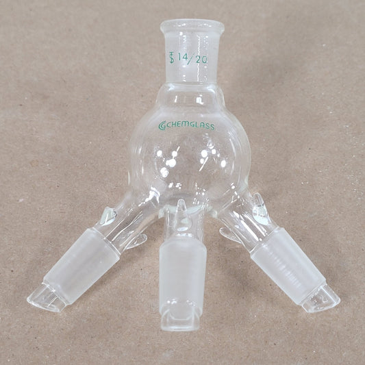 Chemglass CG-1276-10 3-Way Distilling Receiver Adapter 14/20 CN/SN Joints 15mL