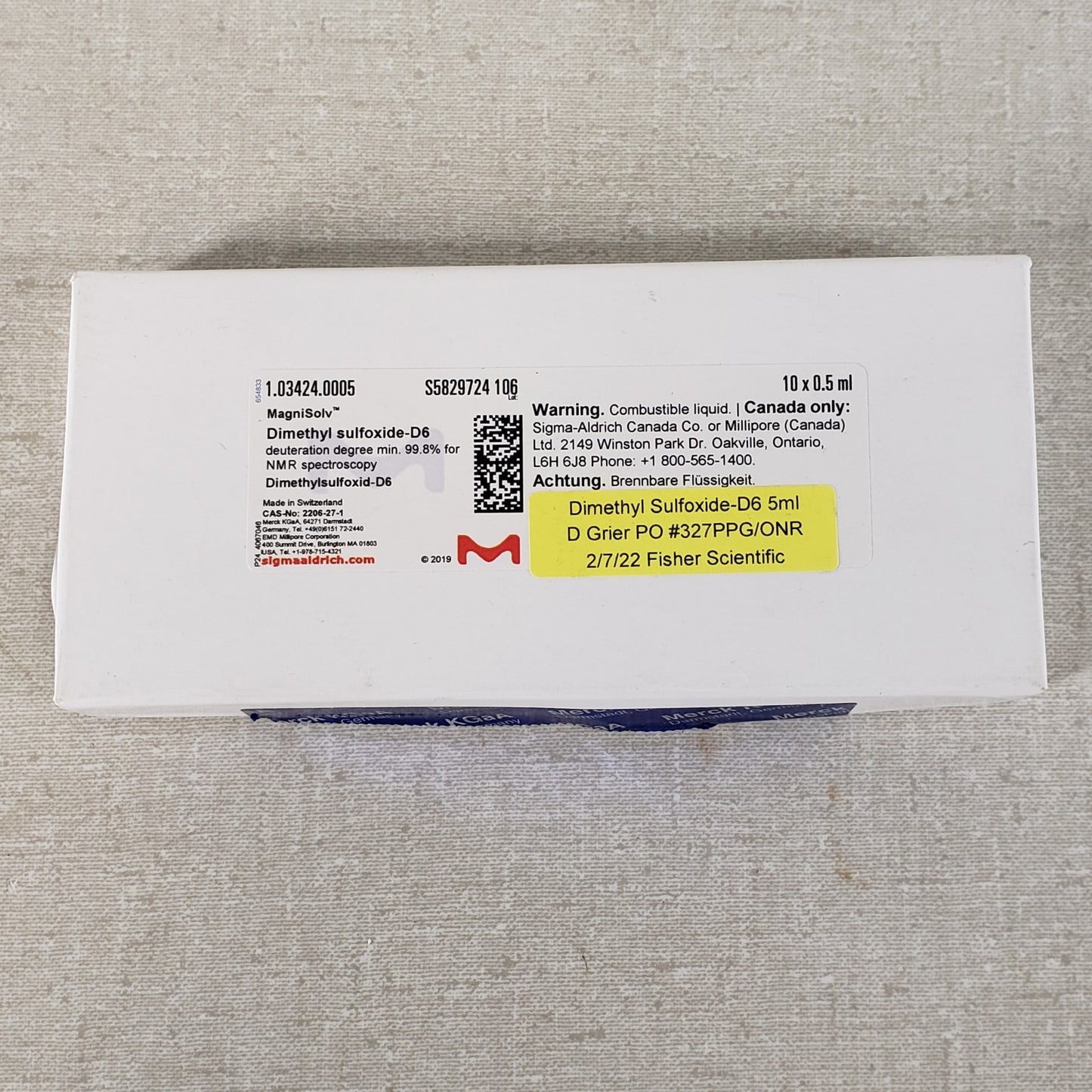 6x Sigma Aldrich 2206-27-1 DMSO Dimethyl Sulfoxide-D6 NMR 99.8 Strd .5mL Ampoule